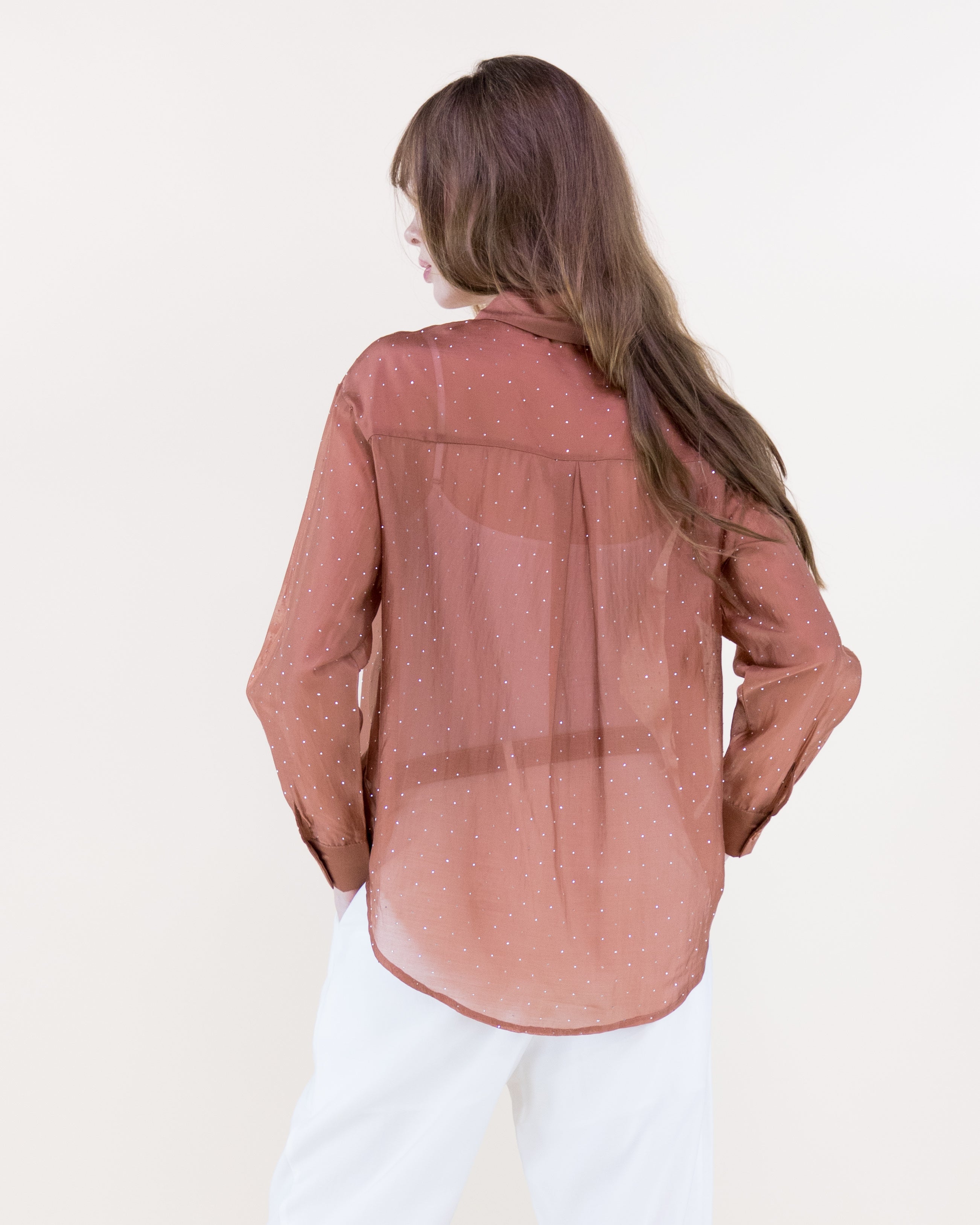 Atelier Shimmer Rhinestone Button Up Blouse - RUST (S/M, L/XL) (Pack of 6)