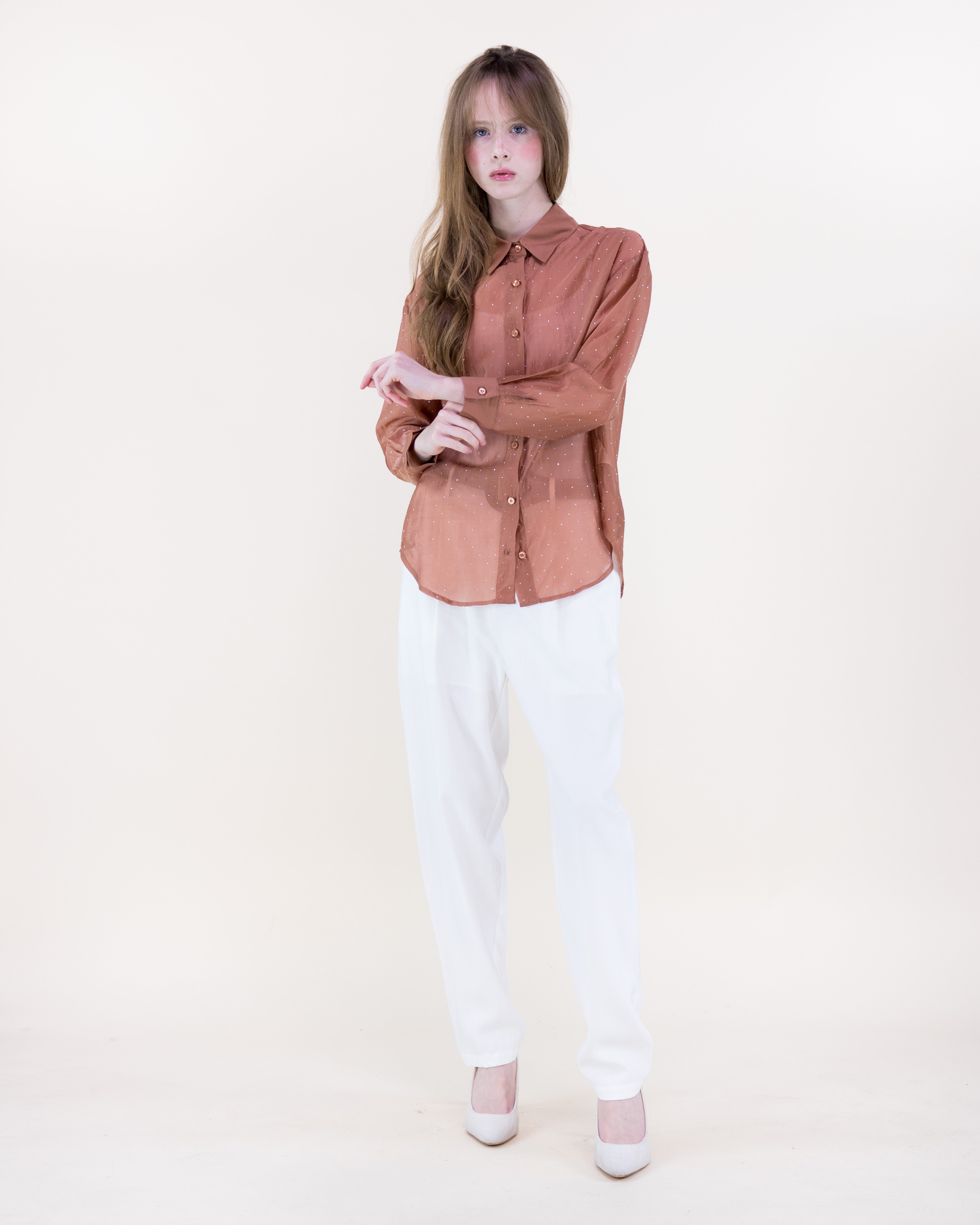 Atelier Shimmer Rhinestone Button Up Blouse - RUST (S/M, L/XL) (Pack of 6)