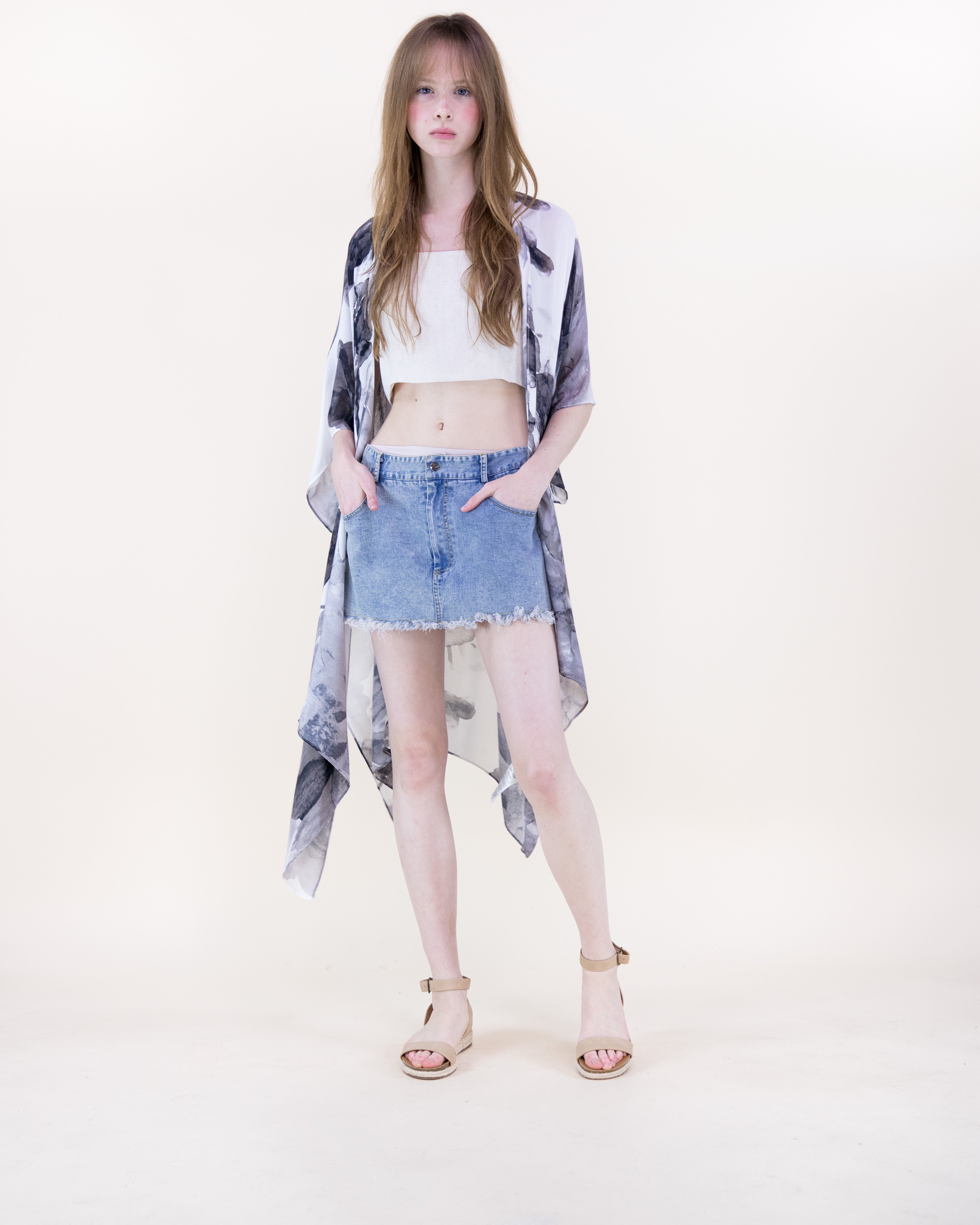 Ink Blossom Print Kimono - BLACK (OS) (Pack of 6)