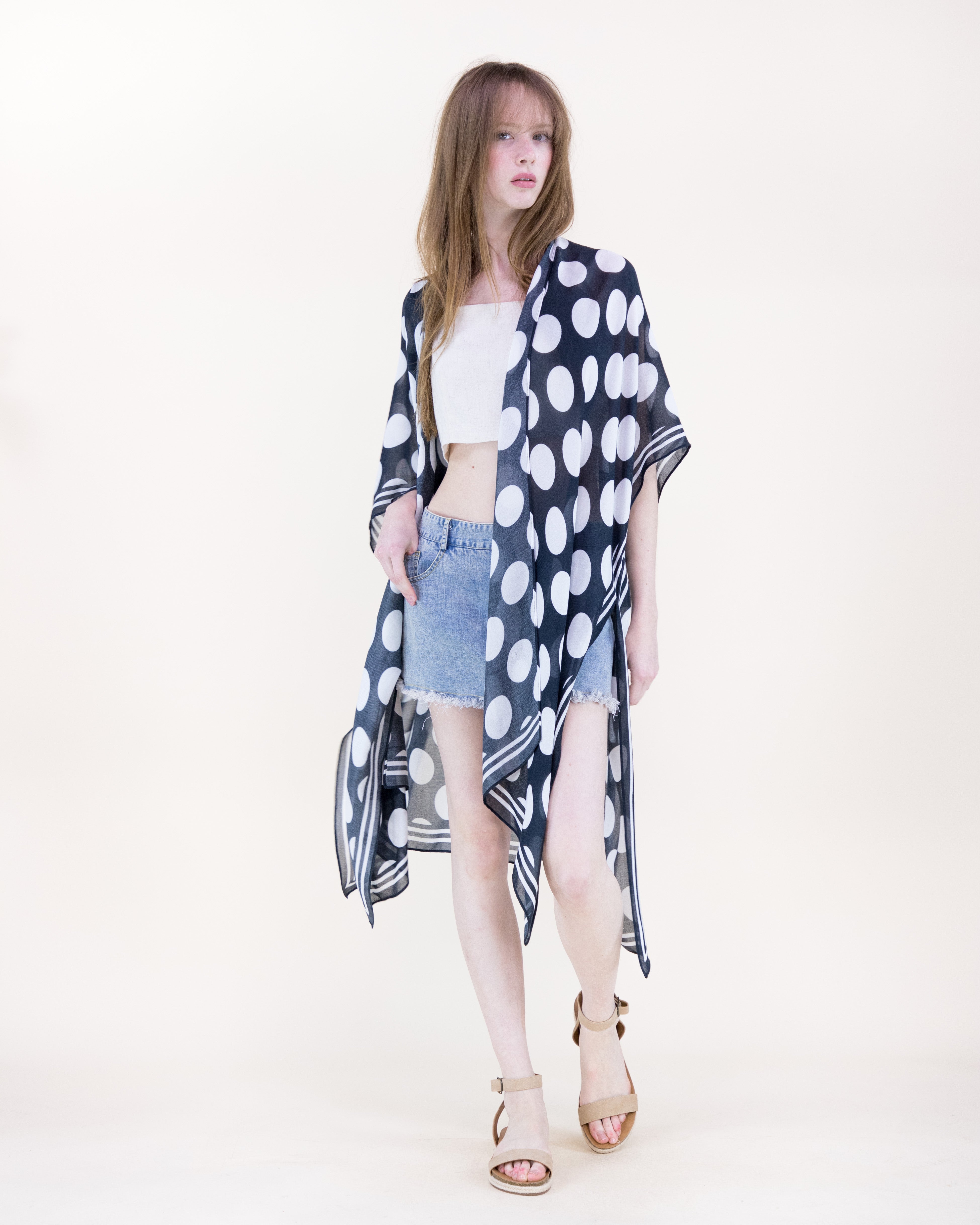 Polka Dots Print Kimono - BLACK (OS) (Pack of 6)