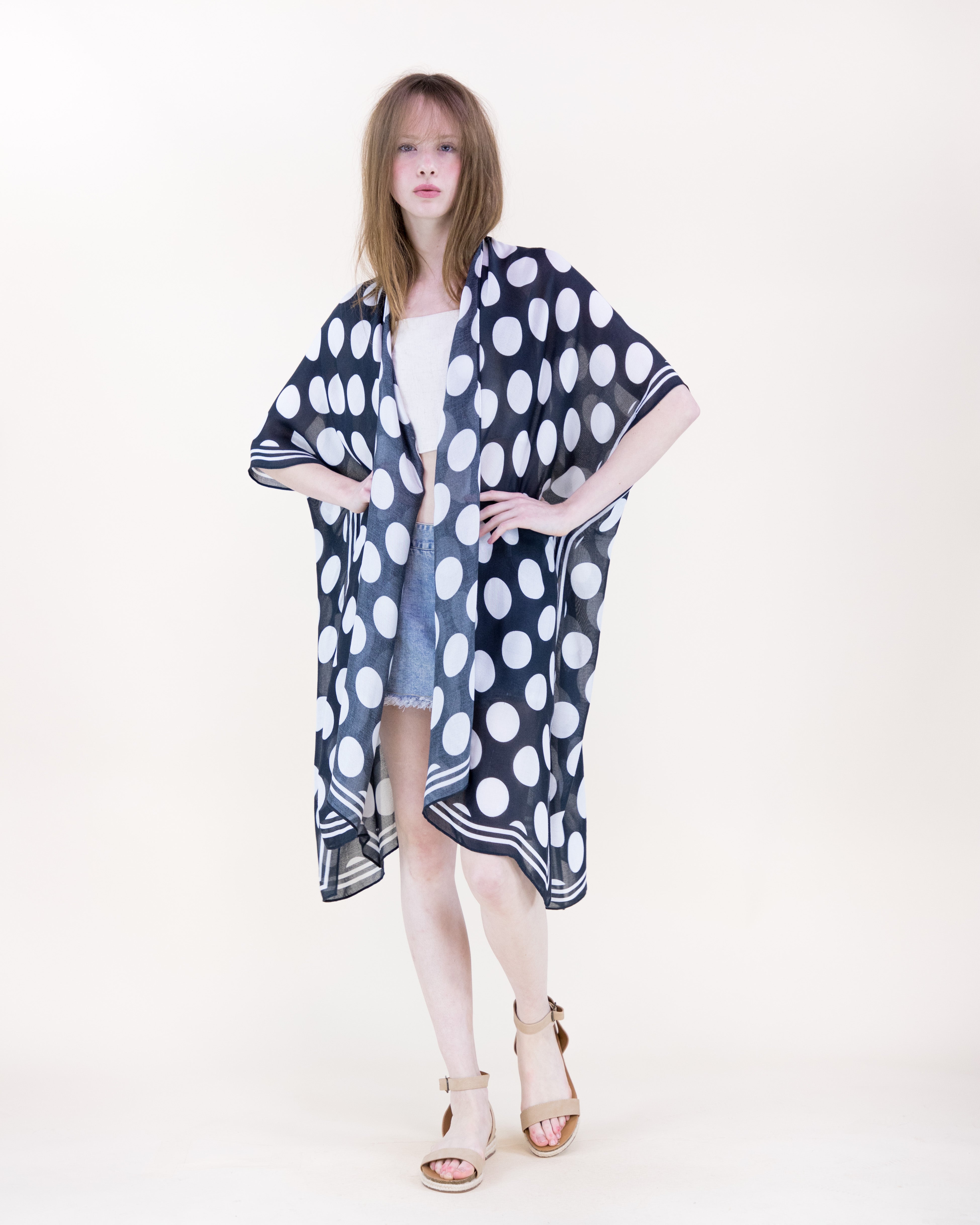 Polka Dots Print Kimono - BLACK (OS) (Pack of 6)