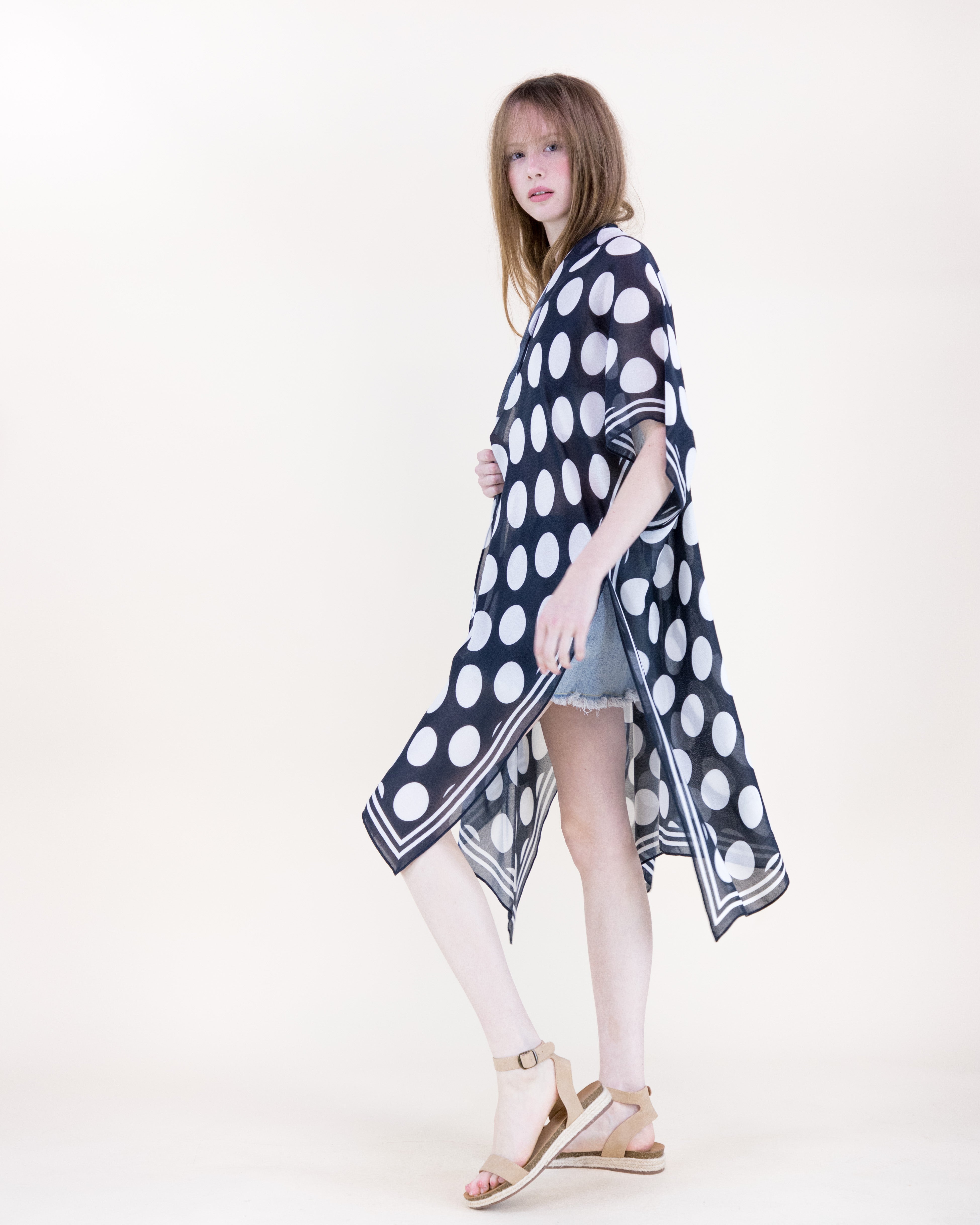 Polka Dots Print Kimono - BLACK (OS) (Pack of 6)