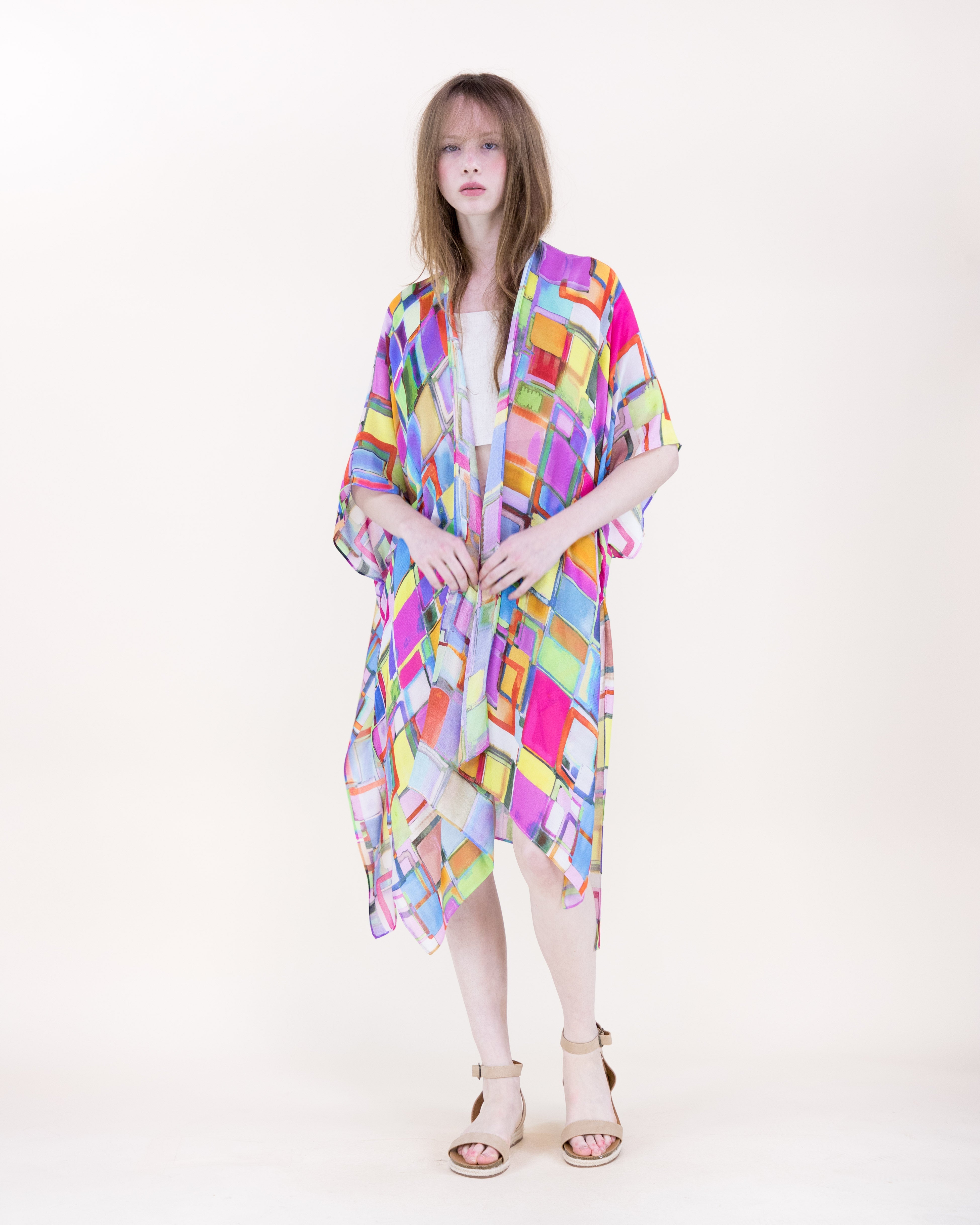 Sunset Mosaic Print Kimono - MULTICOLOR (OS) (Pack of 6)