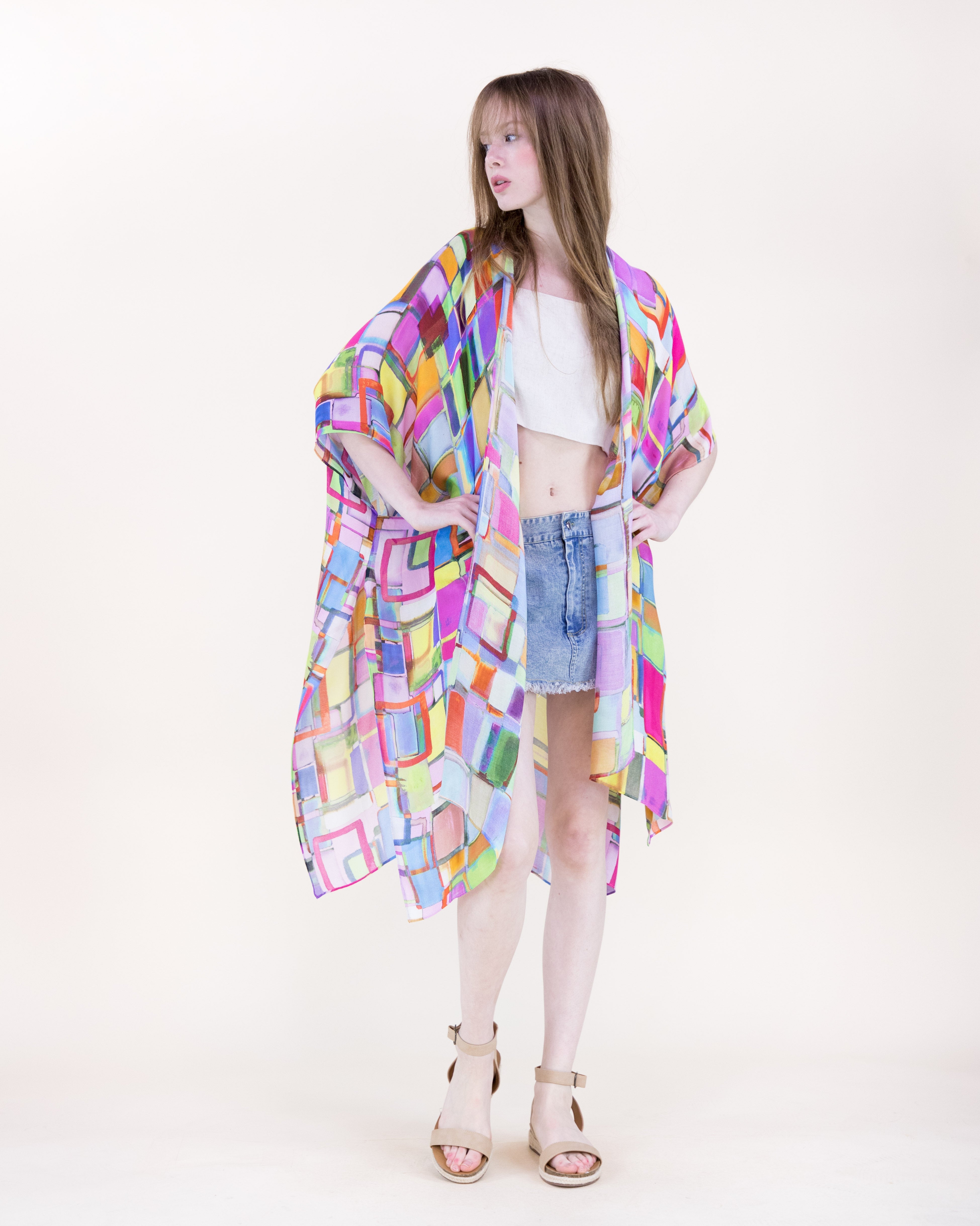 Sunset Mosaic Print Kimono - MULTICOLOR (OS) (Pack of 6)