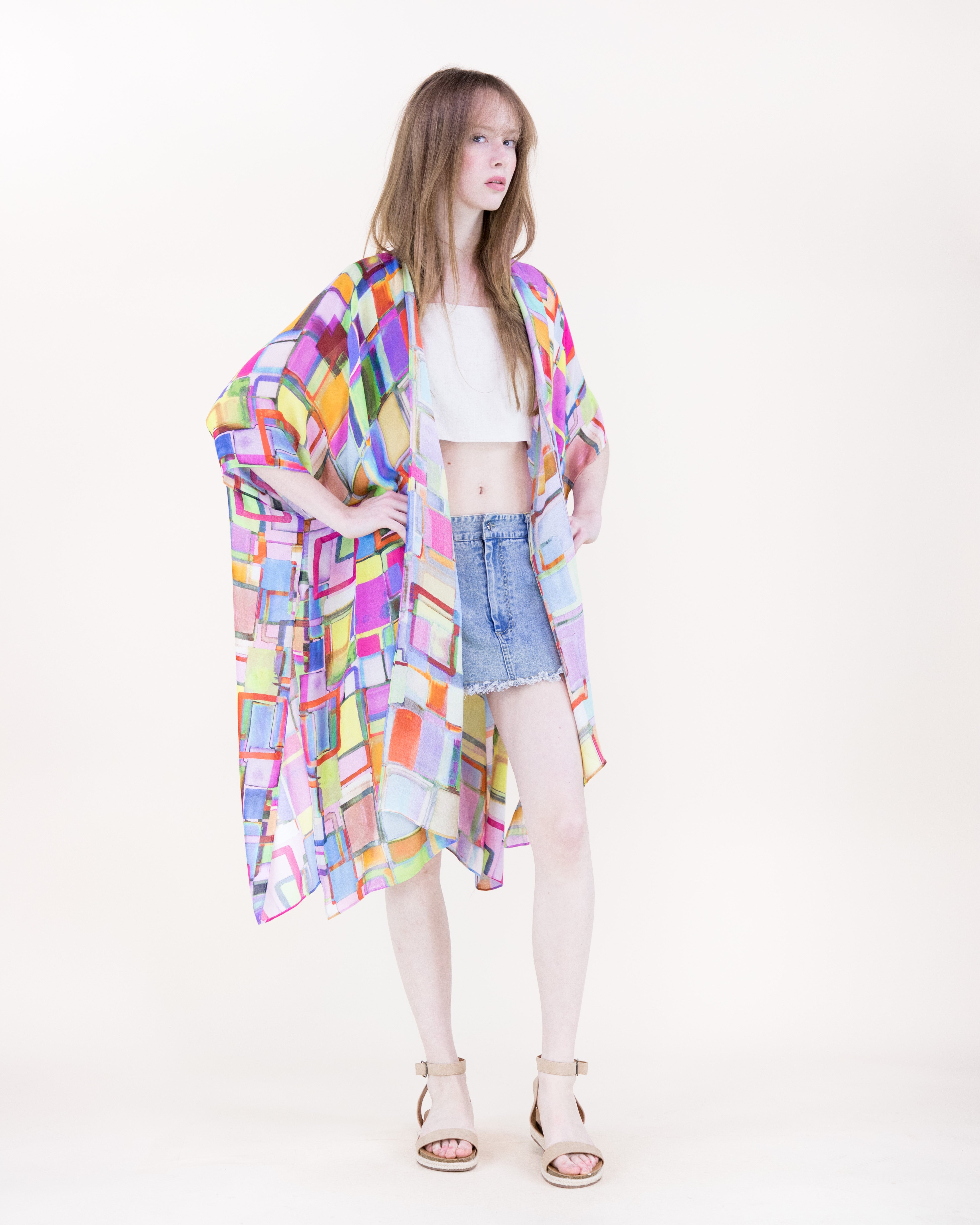 Sunset Mosaic Print Kimono - MULTICOLOR (OS) (Pack of 6)