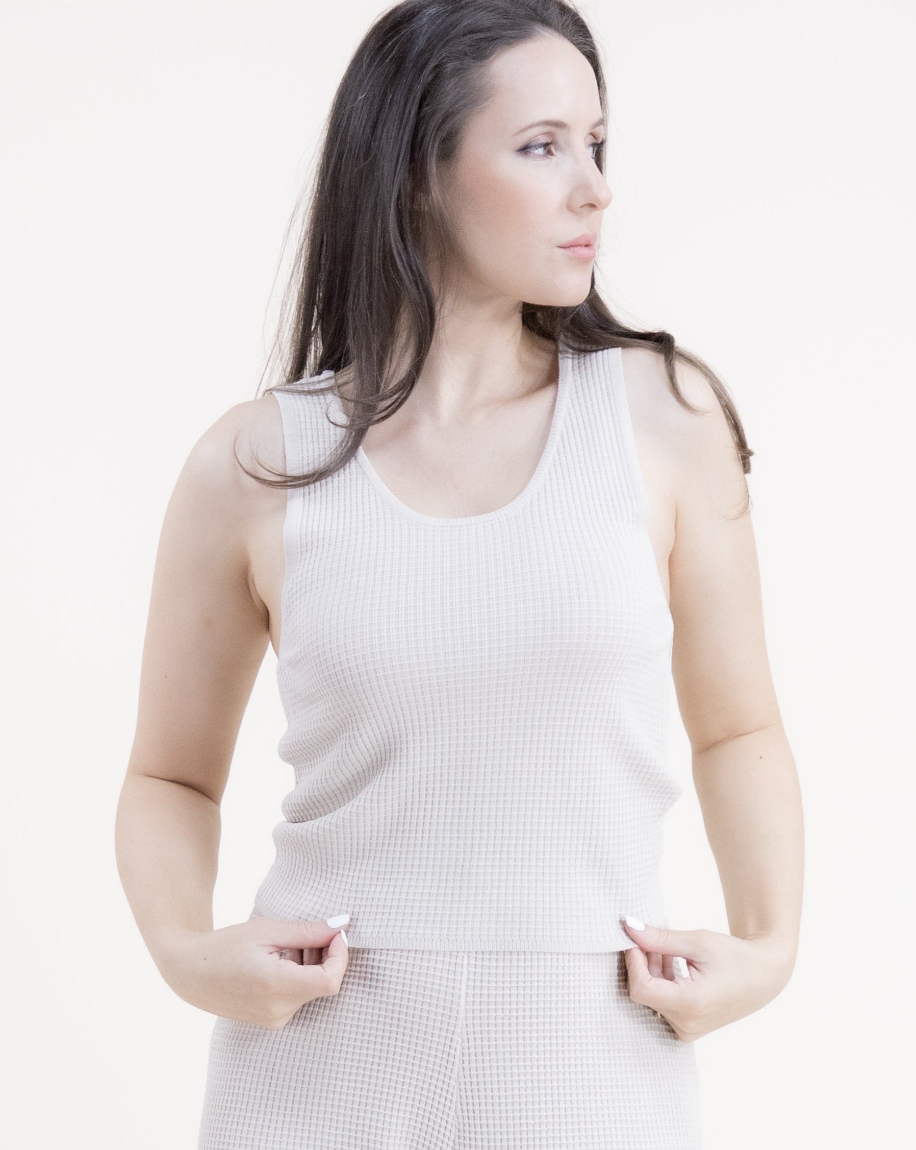 Neutral Scoop Neck Sleeveless Waffle Stitch Knit Crop Top - BEIGE (S/M, L/XL) (Pack of 6)