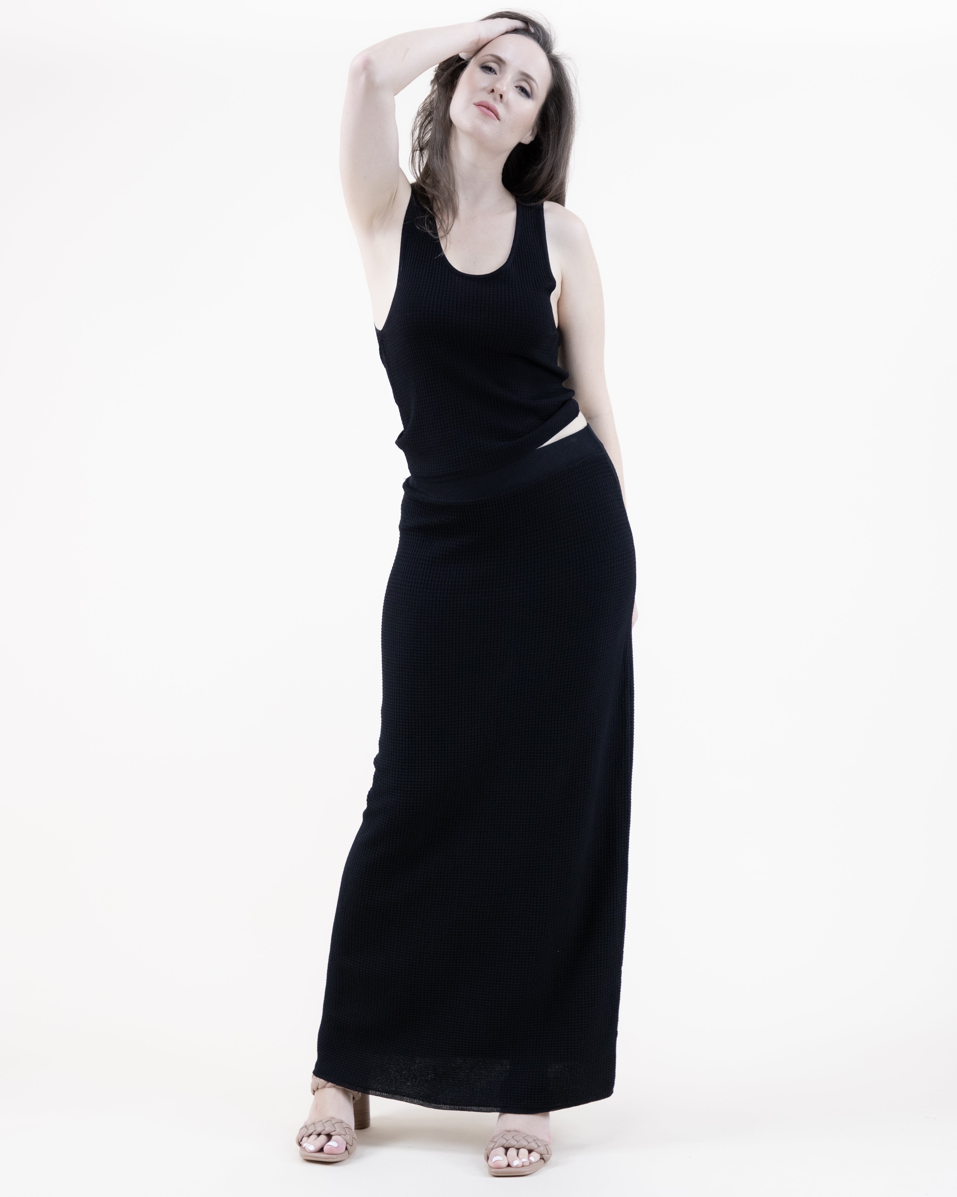 Neutral Scoop Neck Sleeveless Waffle Stitch Knit Crop Top - BLACK (S/M, L/XL) (Pack of 6)