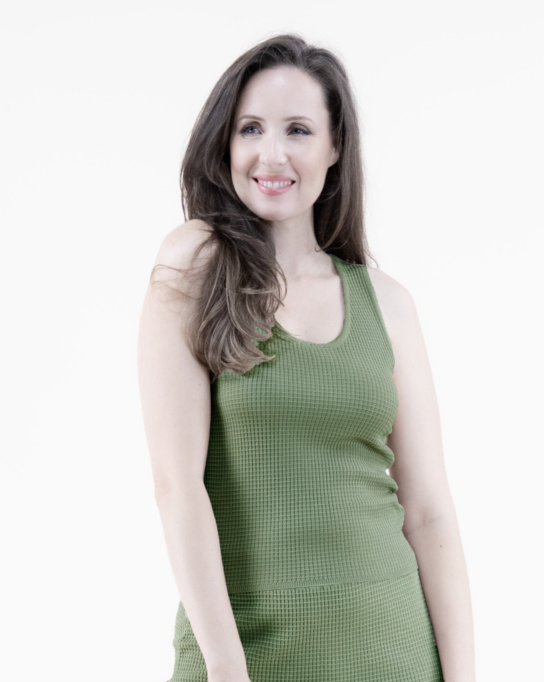 Neutral Scoop Neck Sleeveless Waffle Stitch Knit Crop Top - GREEN (S/M, L/XL) (Pack of 6)