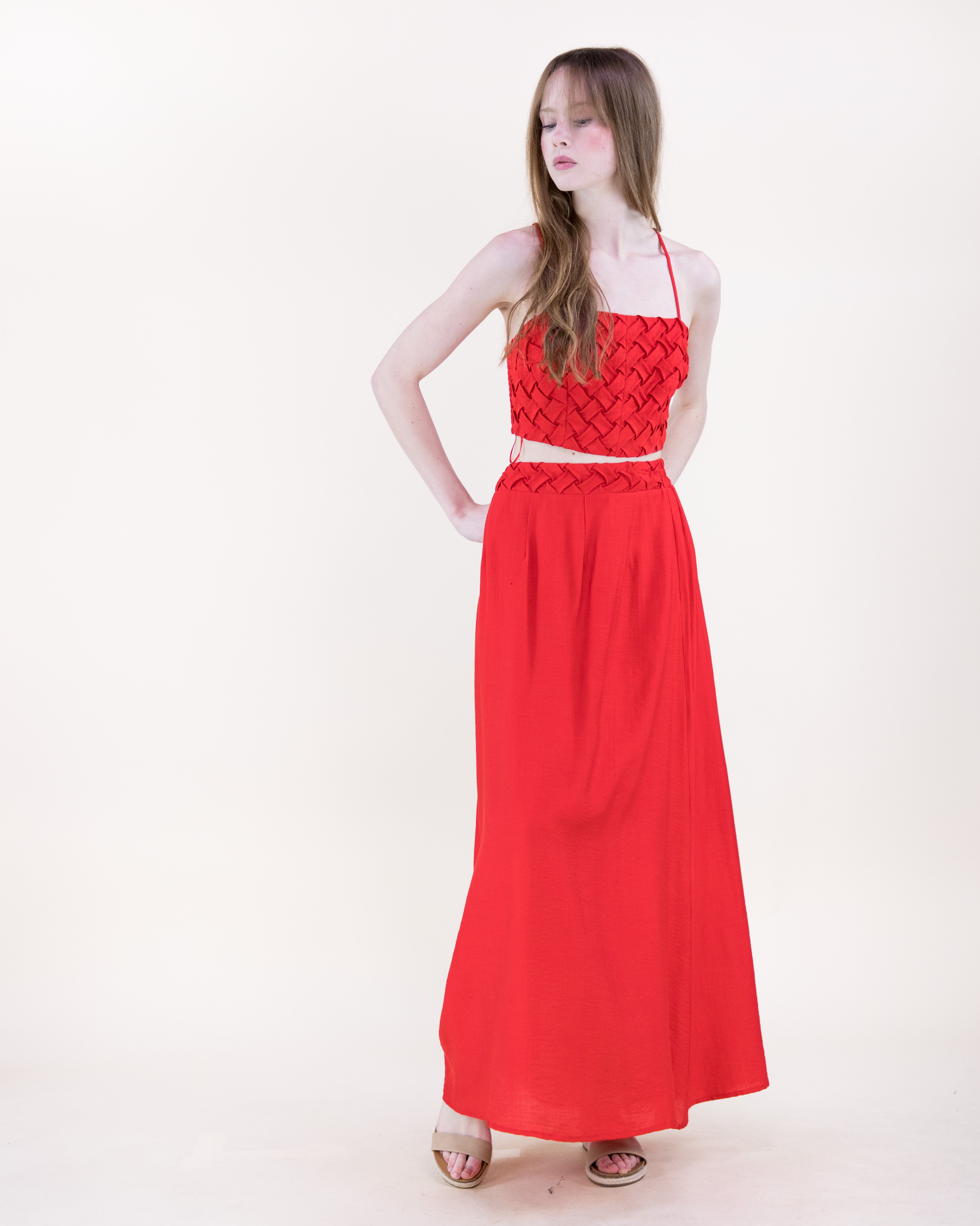 Artisanal Lattice Maxi Skirt - RED (S/M, L/XL) (Pack of 6)