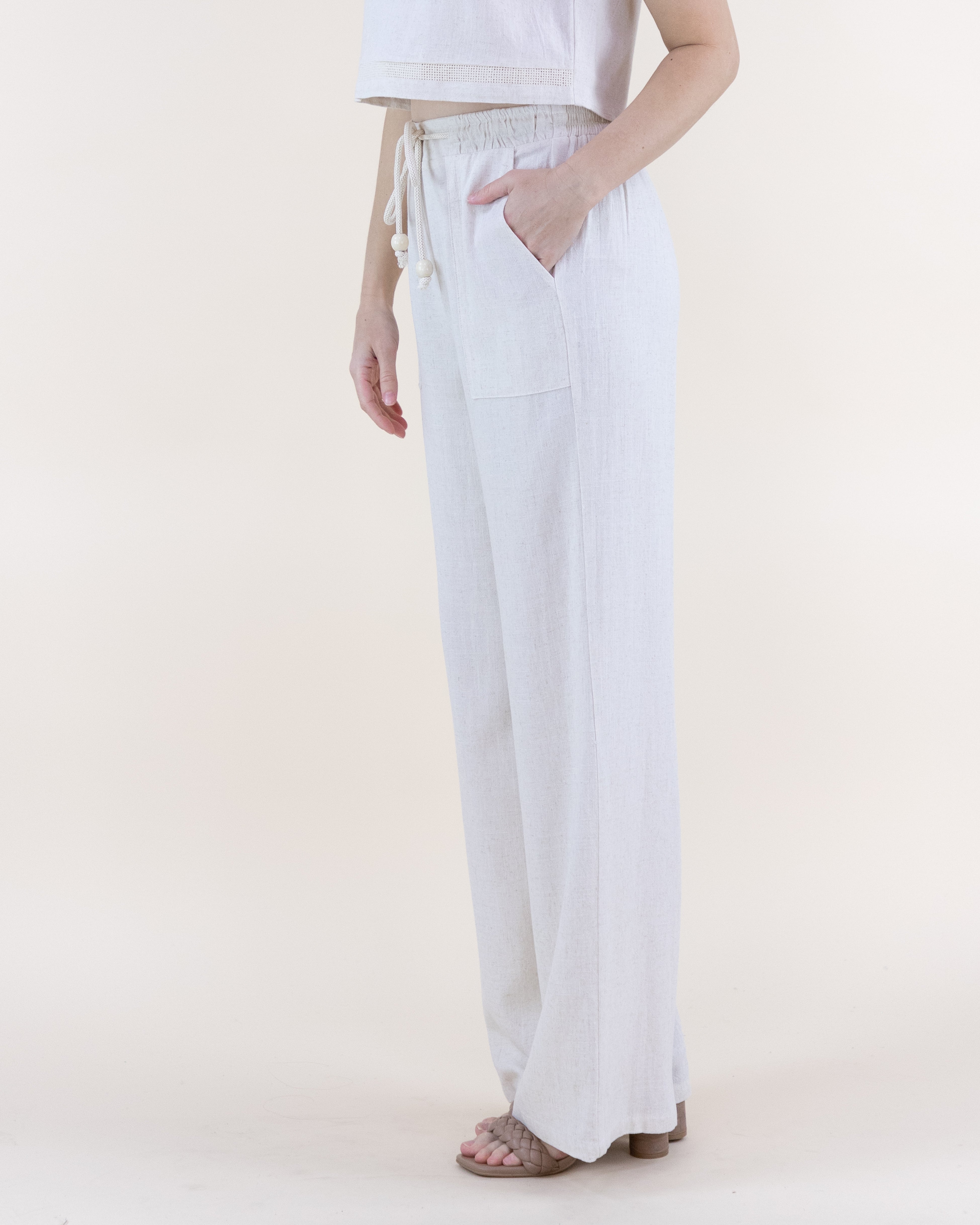 Coastal Linen Rope Belt Wide Legged Pants - BEIGE (S/M, L/XL) (Pack of ...
