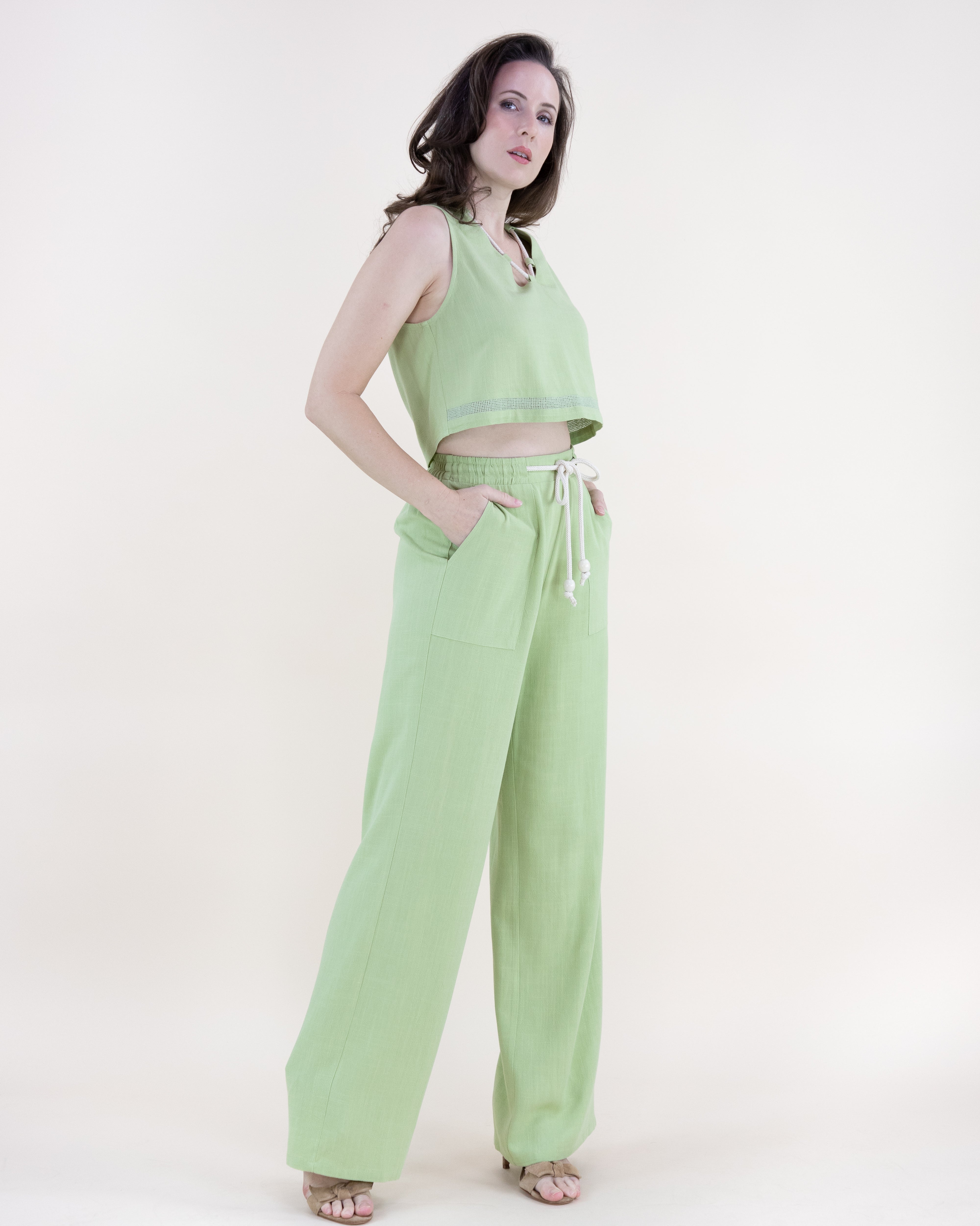 Coastal Linen Rope Crop Top - BEIGE (S/M, L/XL) (Pack of 6)