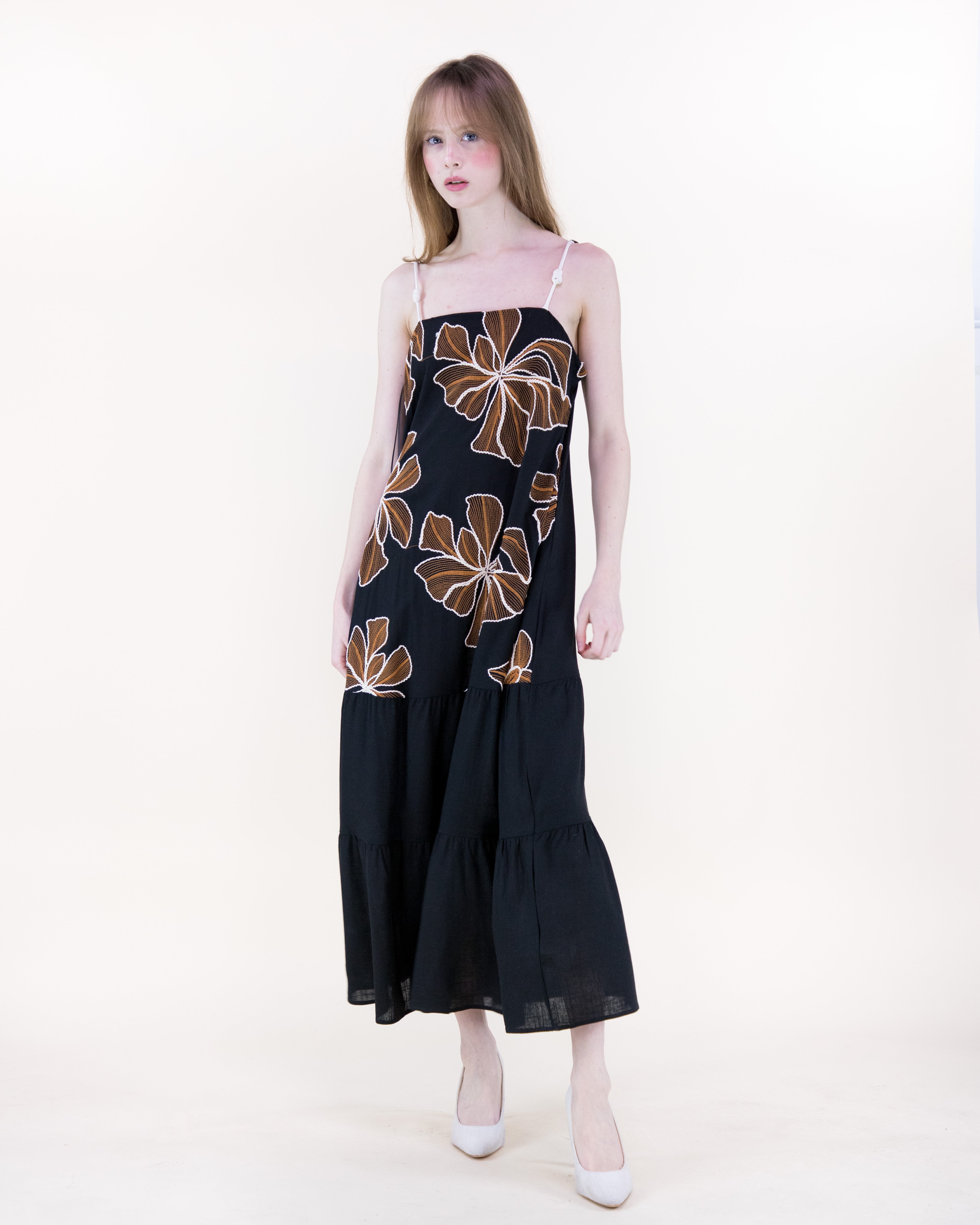 Embroidered Petals Tiered Maxi Dress - WHITE (S/M, L/XL) (Pack of 6)