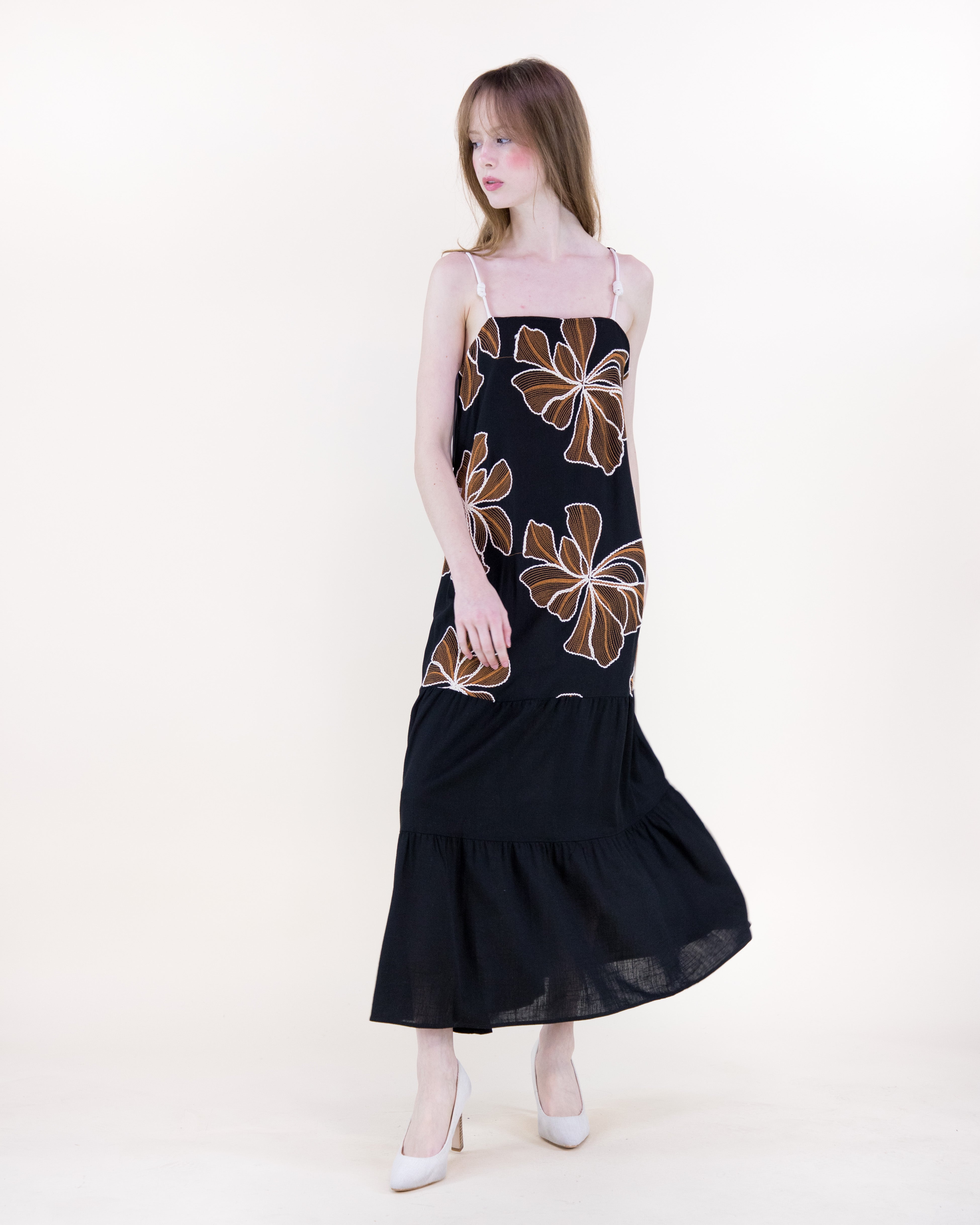 Embroidered Petals Tiered Maxi Dress - WHITE (S/M, L/XL) (Pack of 6)