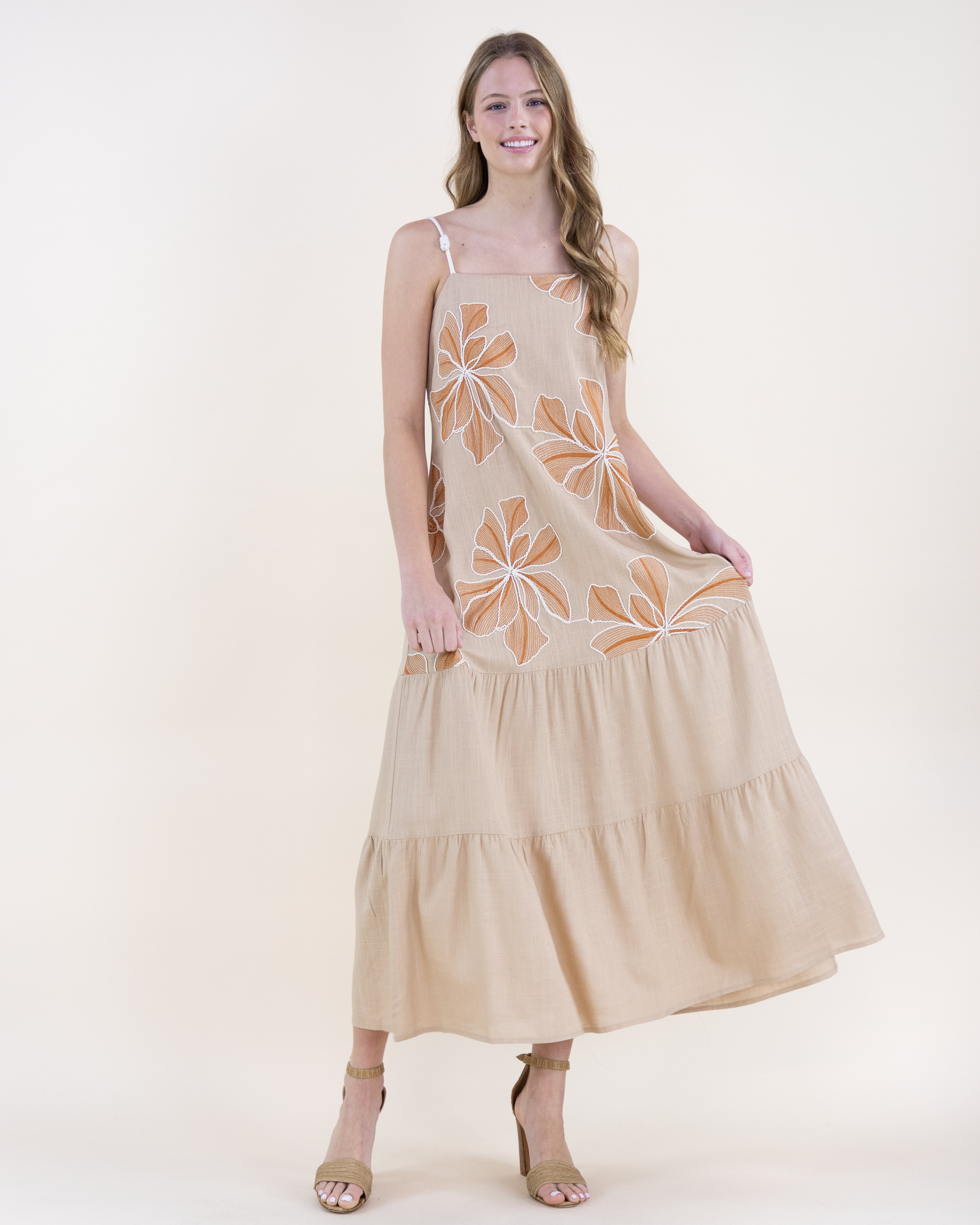 Embroidered Petals Tiered Maxi Dress - WHITE (S/M, L/XL) (Pack of 6)