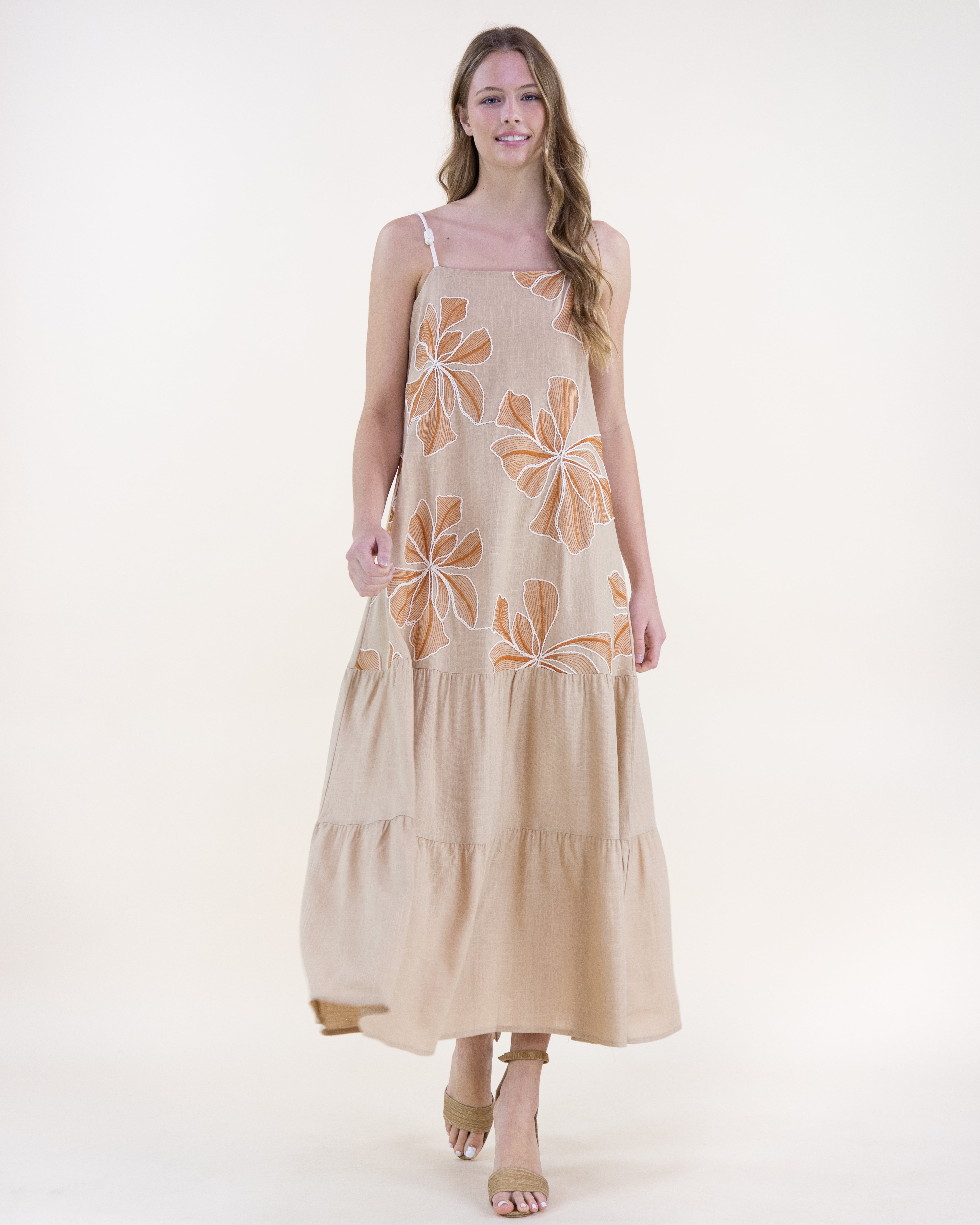 Embroidered Petals Tiered Maxi Dress - WHITE (S/M, L/XL) (Pack of 6)