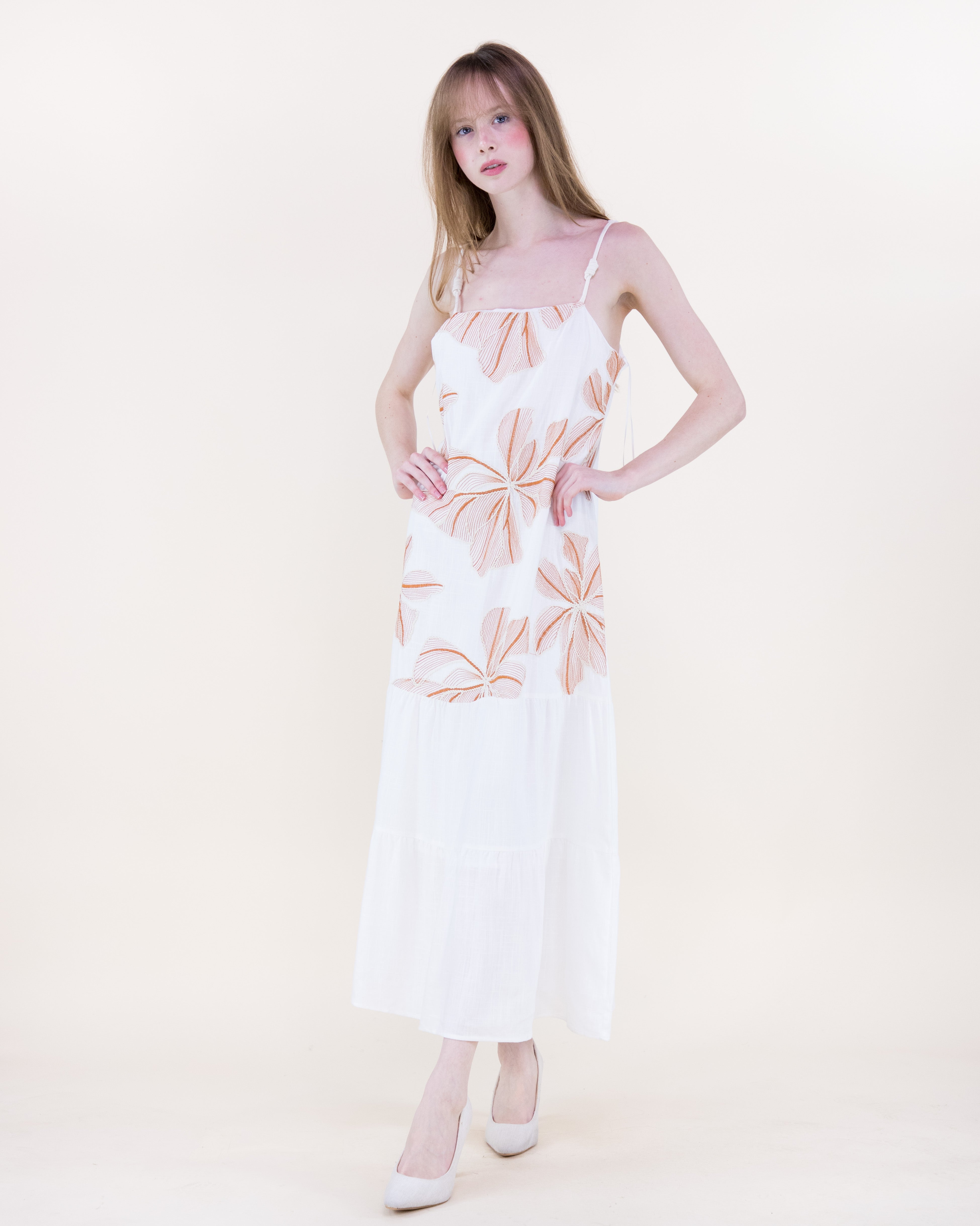 Embroidered Petals Tiered Maxi Dress - WHITE (S/M, L/XL) (Pack of 6)