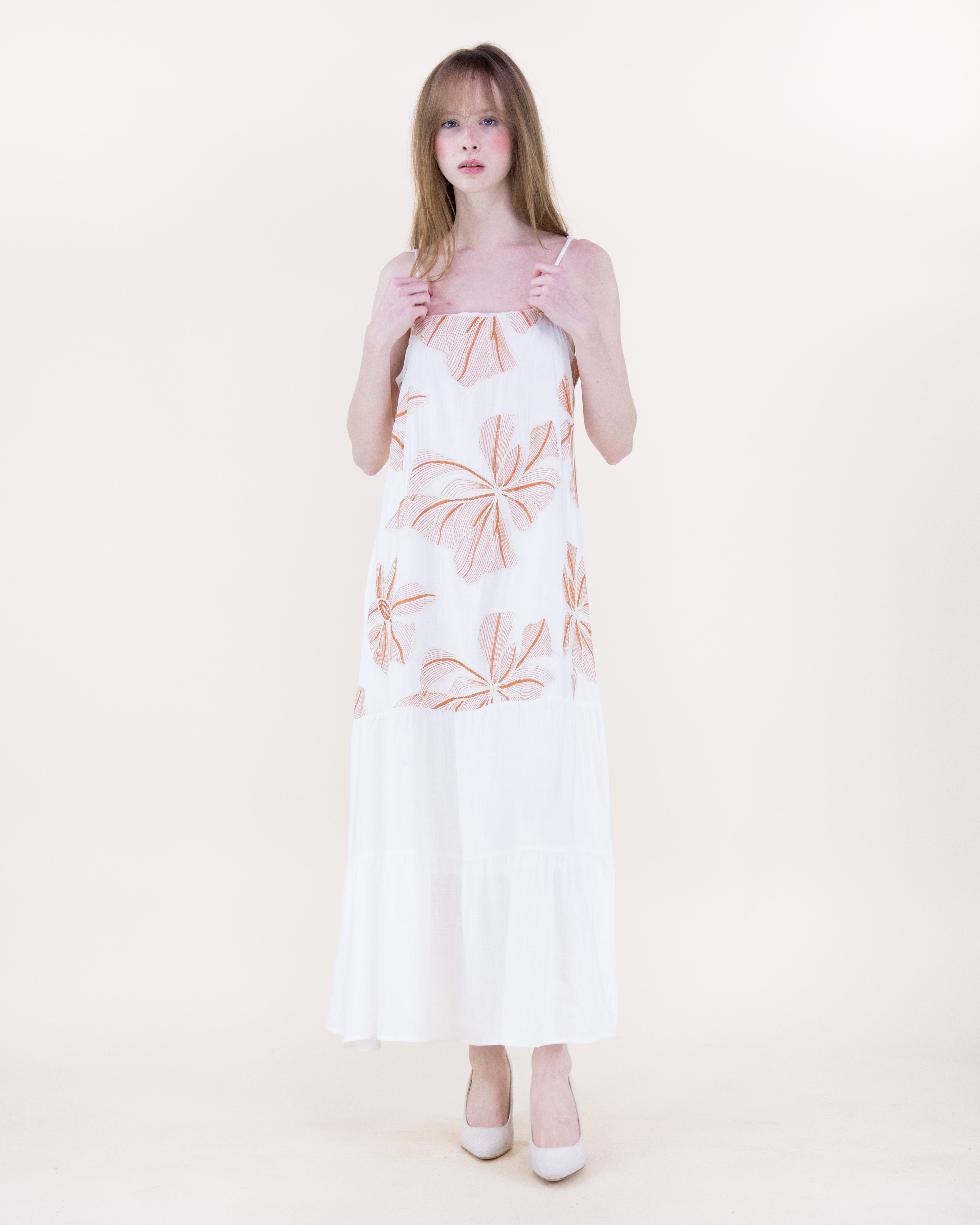 Embroidered Petals Tiered Maxi Dress - WHITE (S/M, L/XL) (Pack of 6)