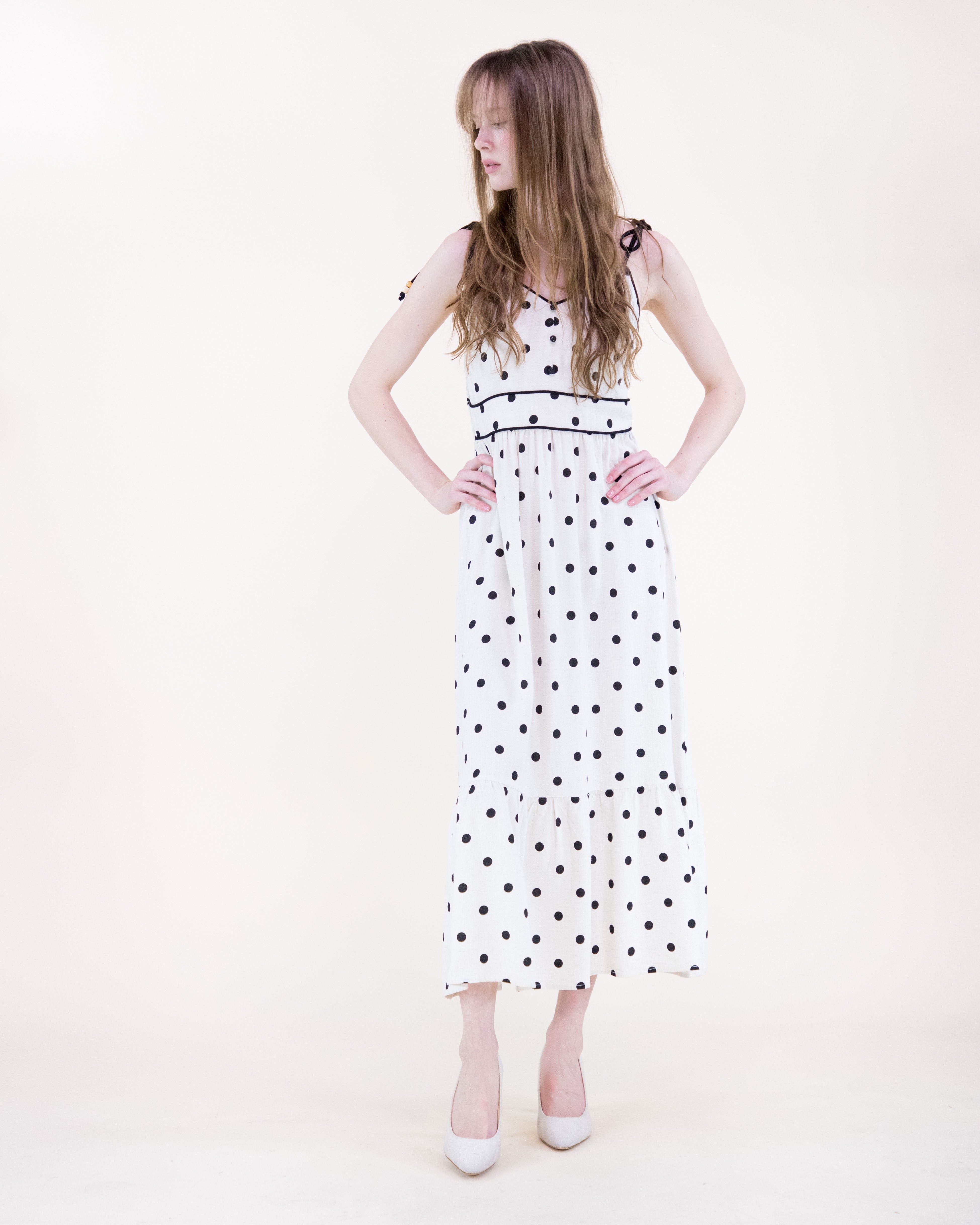 Summer Polka Dots Dress - BEIGE BLACK (S/M, L/XL) (Pack of 6)