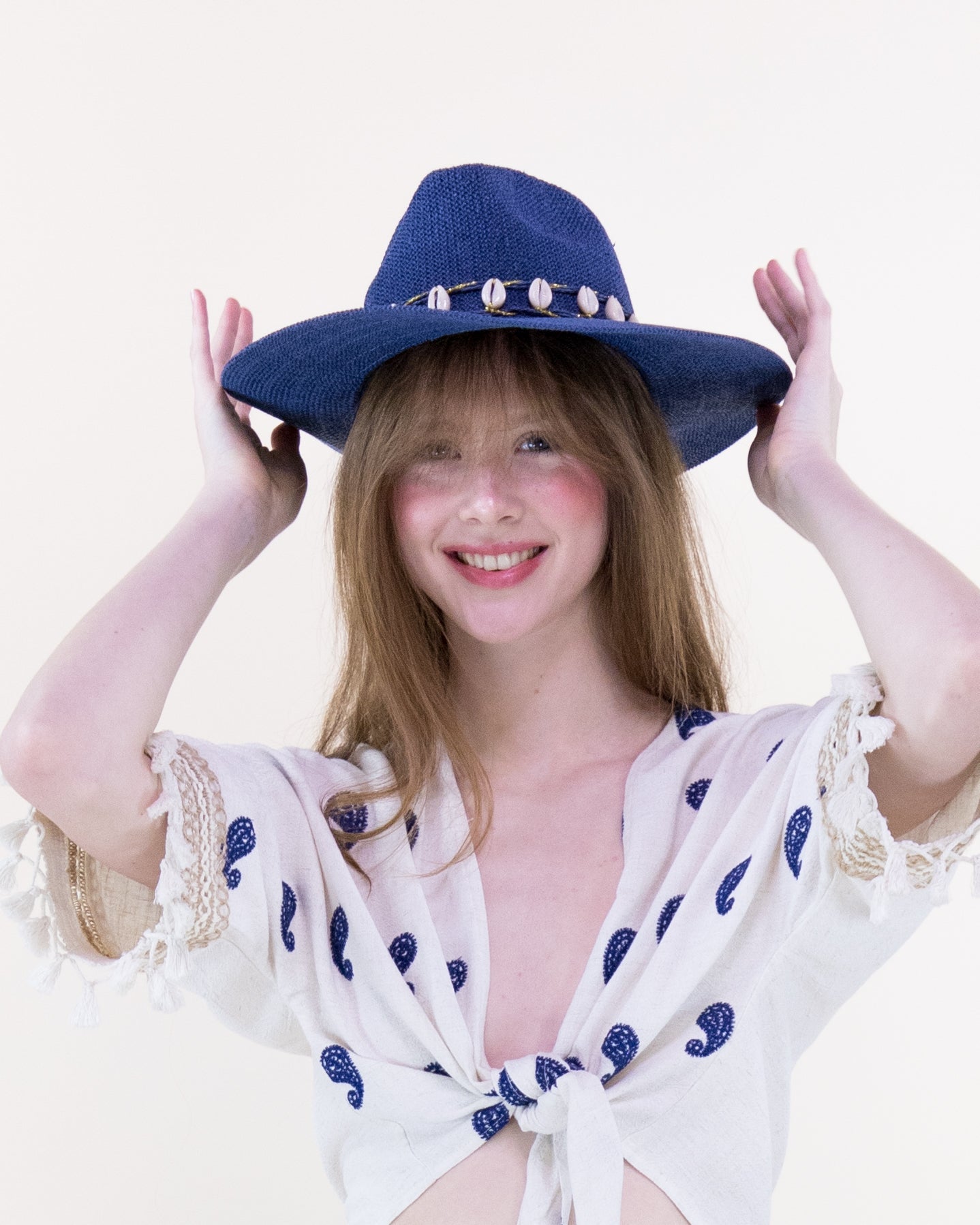Natural Shell Band Teardrop Hat - NAVY (Pack of 6)