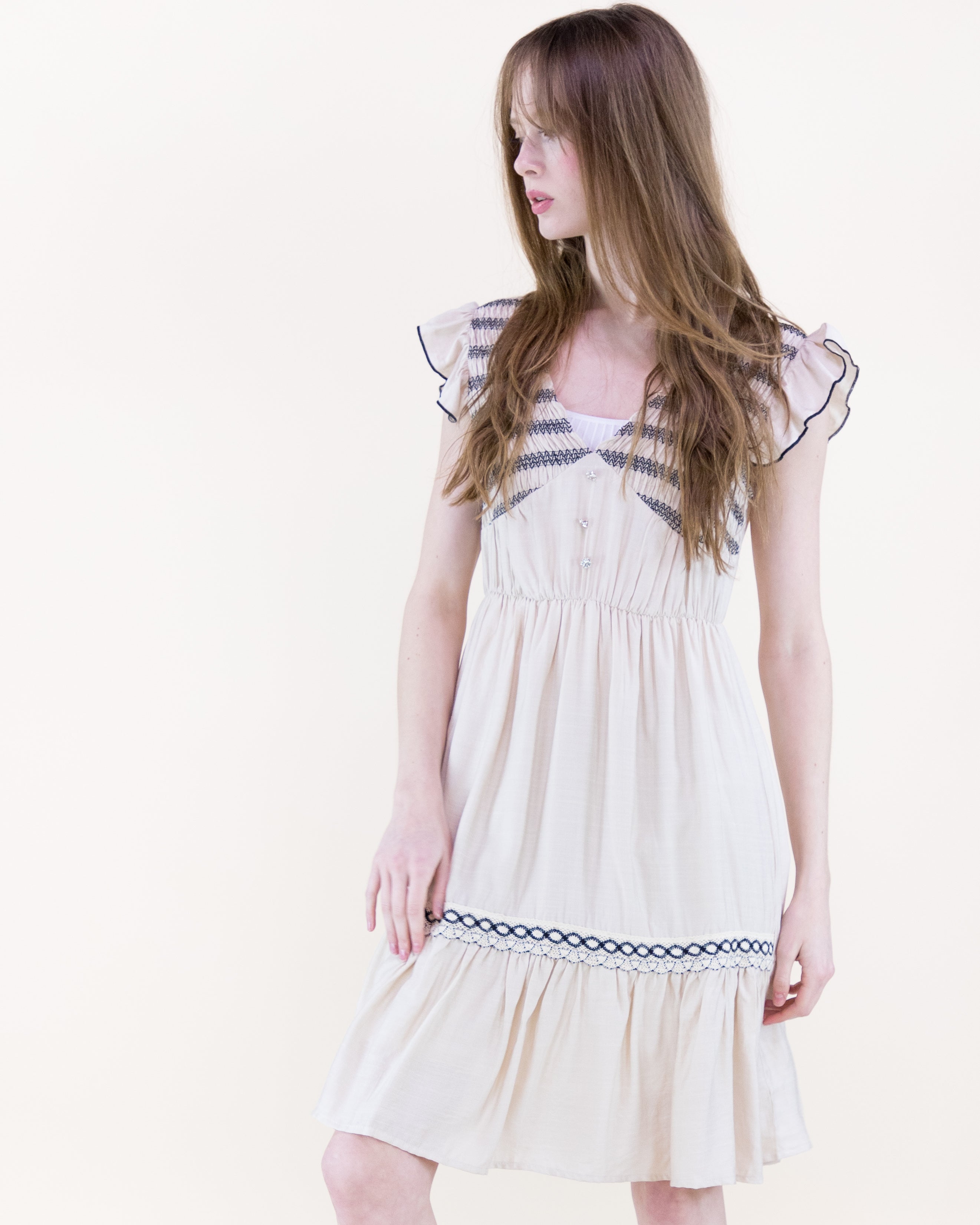 Artisan Smocked Butterfly Sleeve Midi Dress - WHITE (S/M, L/XL) (Pack of 6)