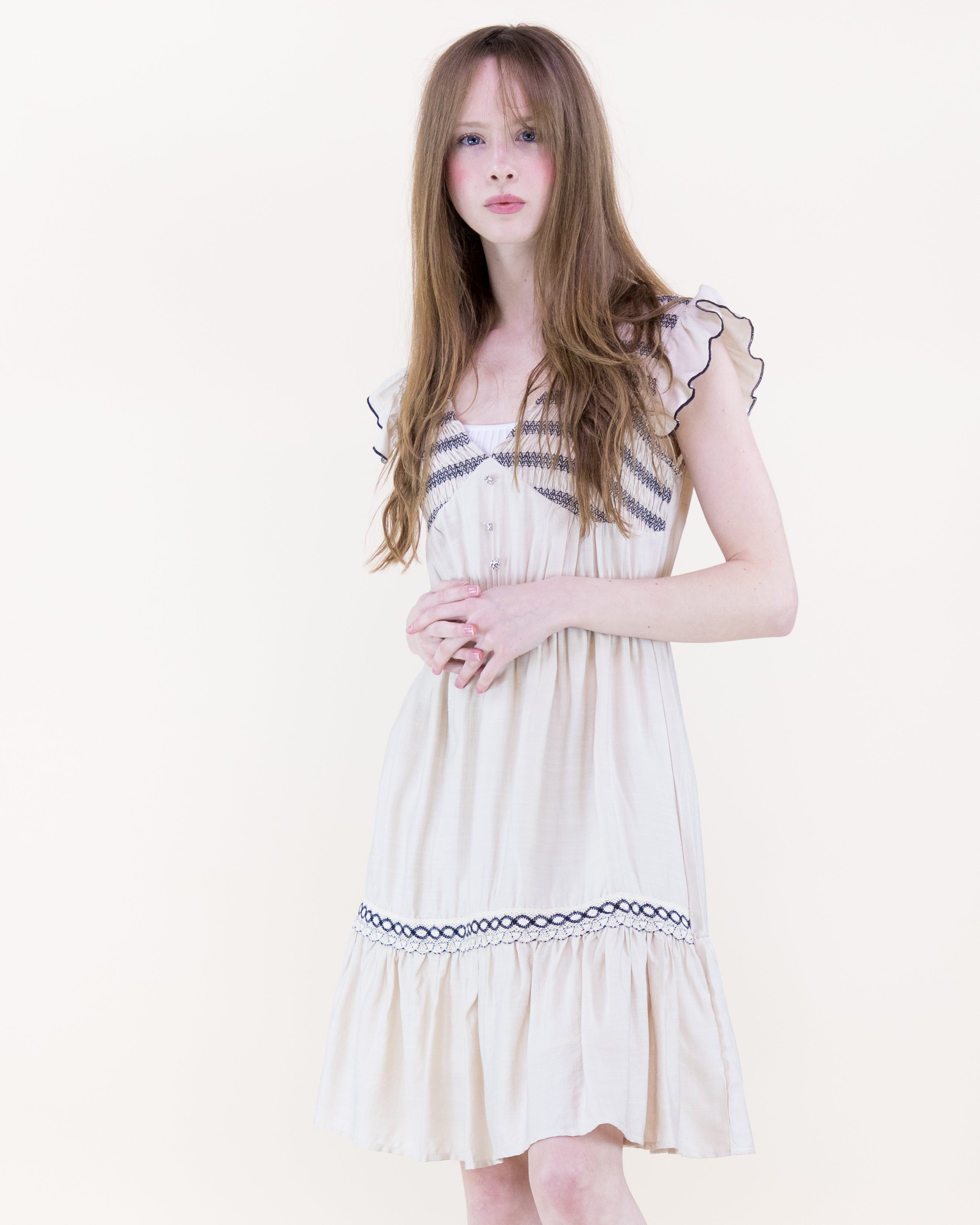Artisan Smocked Butterfly Sleeve Midi Dress - WHITE (S/M, L/XL) (Pack of 6)