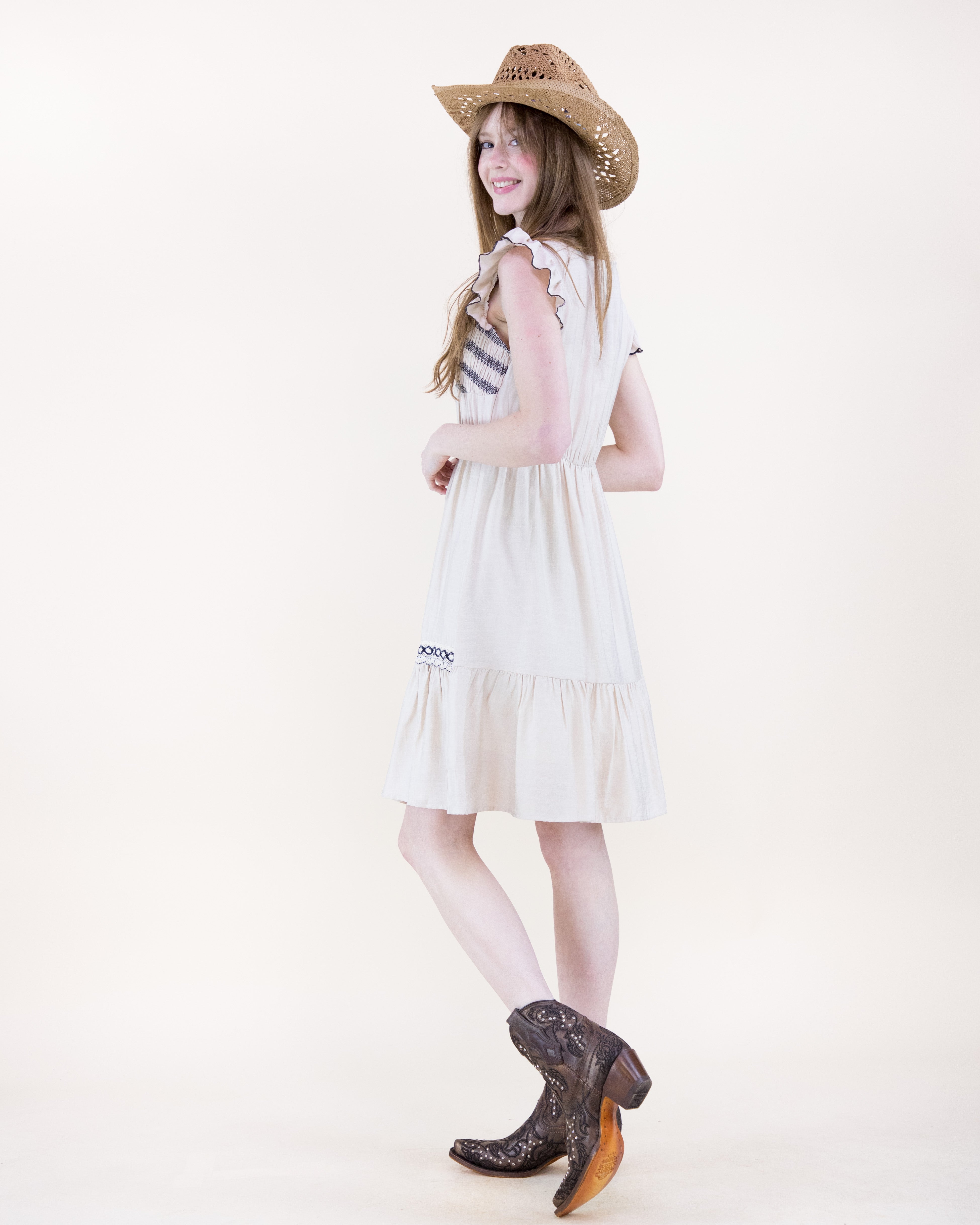 Artisan Smocked Butterfly Sleeve Midi Dress - WHITE (S/M, L/XL) (Pack of 6)