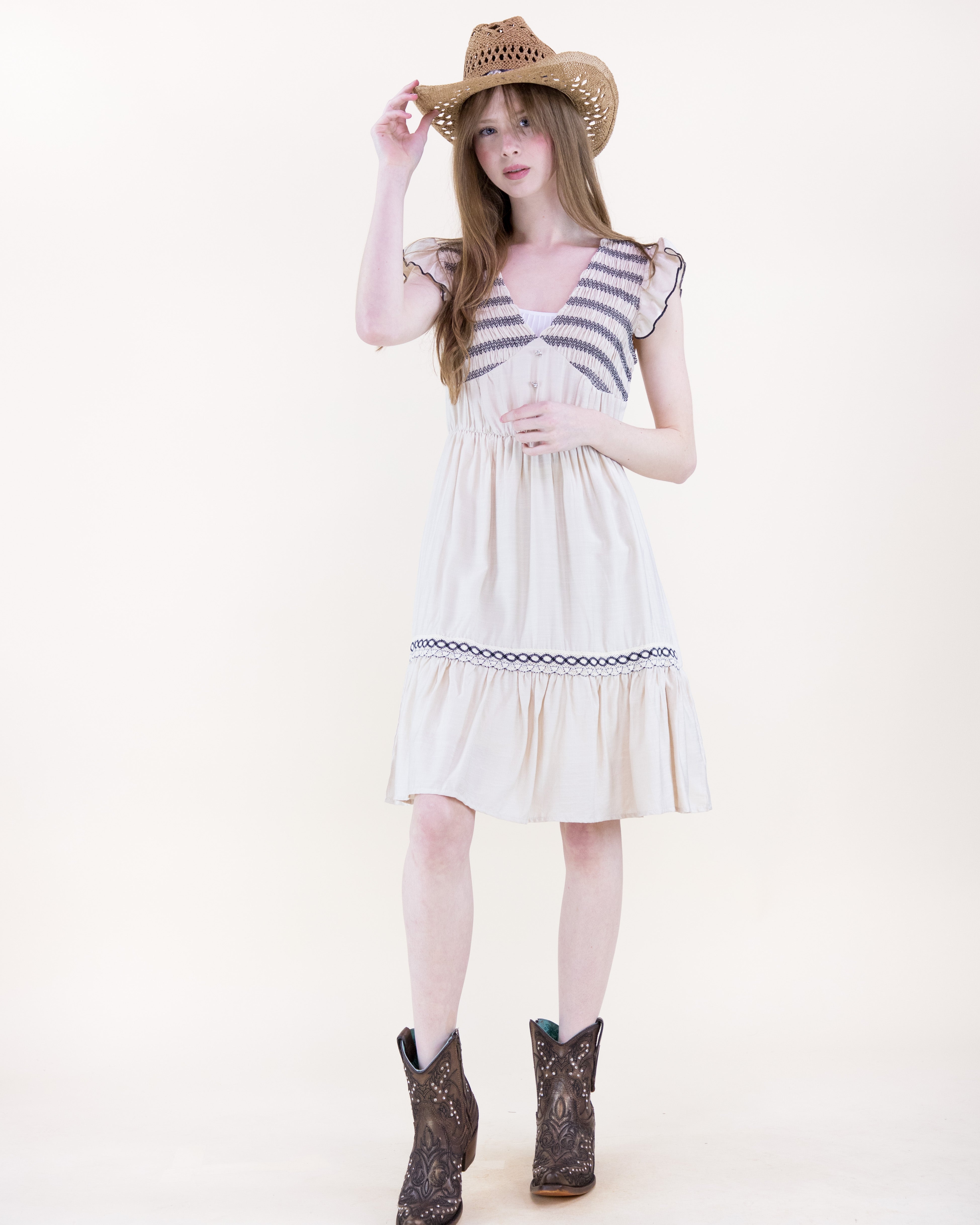 Artisan Smocked Butterfly Sleeve Midi Dress - WHITE (S/M, L/XL) (Pack of 6)