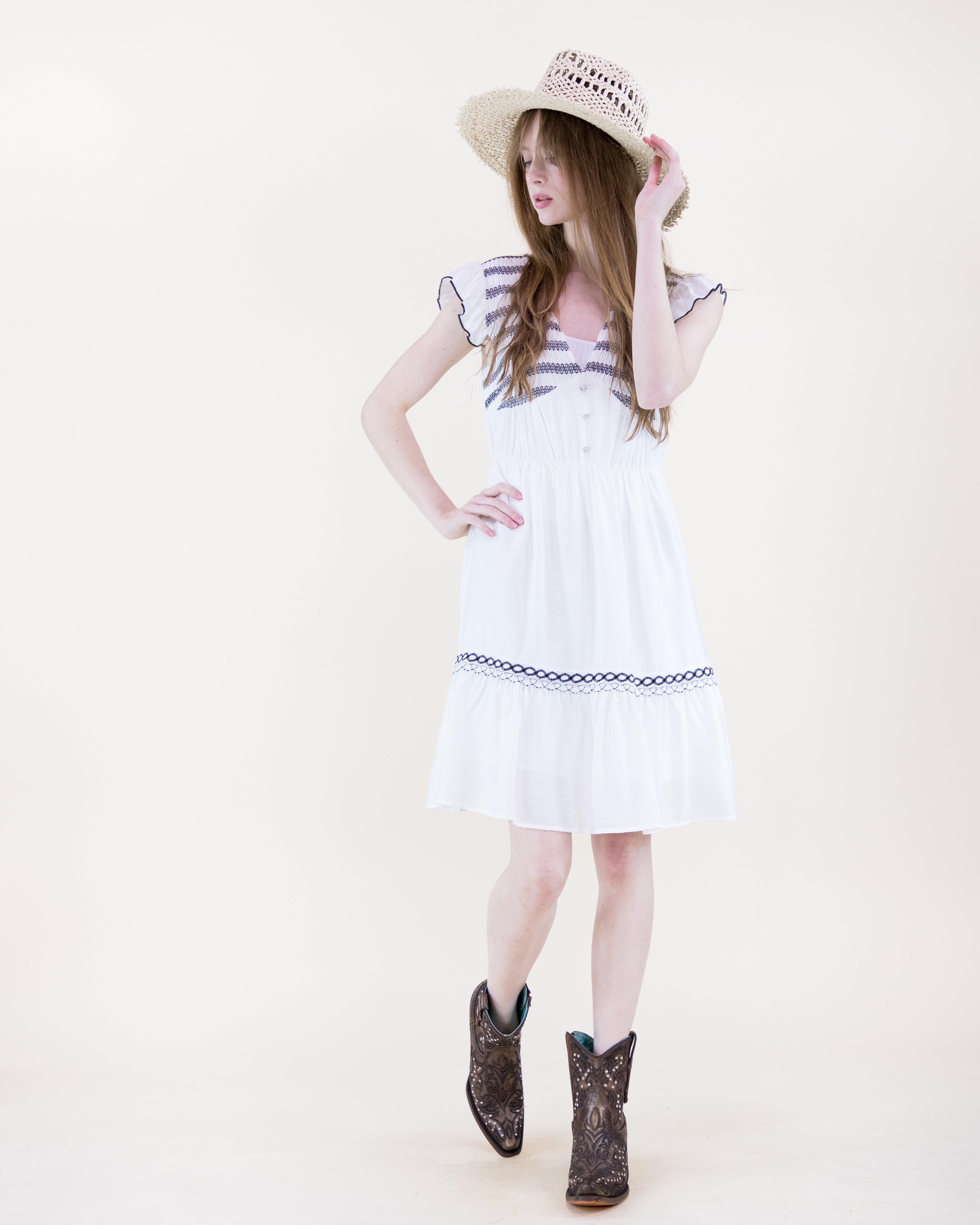 Artisan Smocked Butterfly Sleeve Midi Dress - WHITE (S/M, L/XL) (Pack of 6)