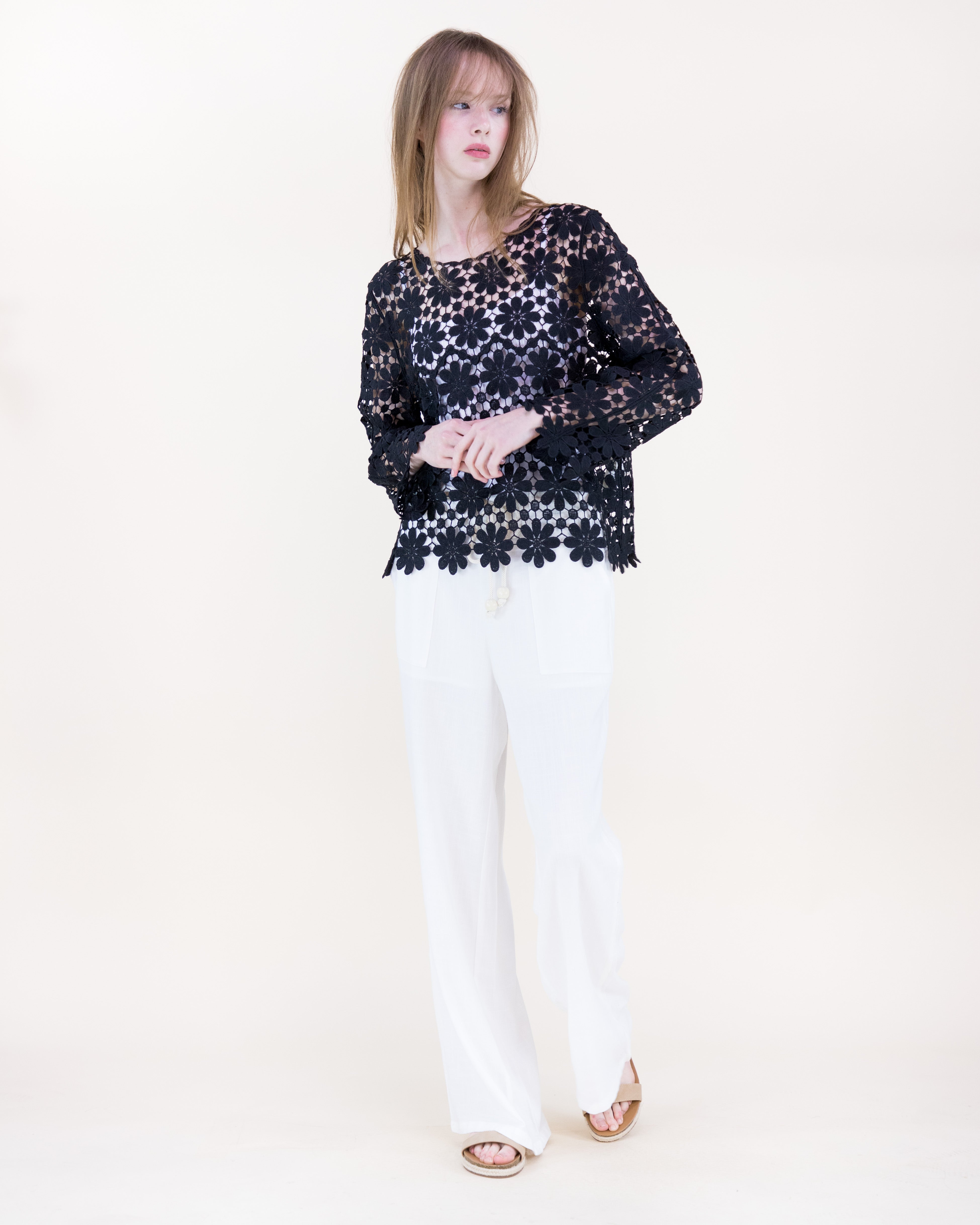 Meadow Bloom Long Sleeve Lace Top - BLACK (OS) (Pack of 6)