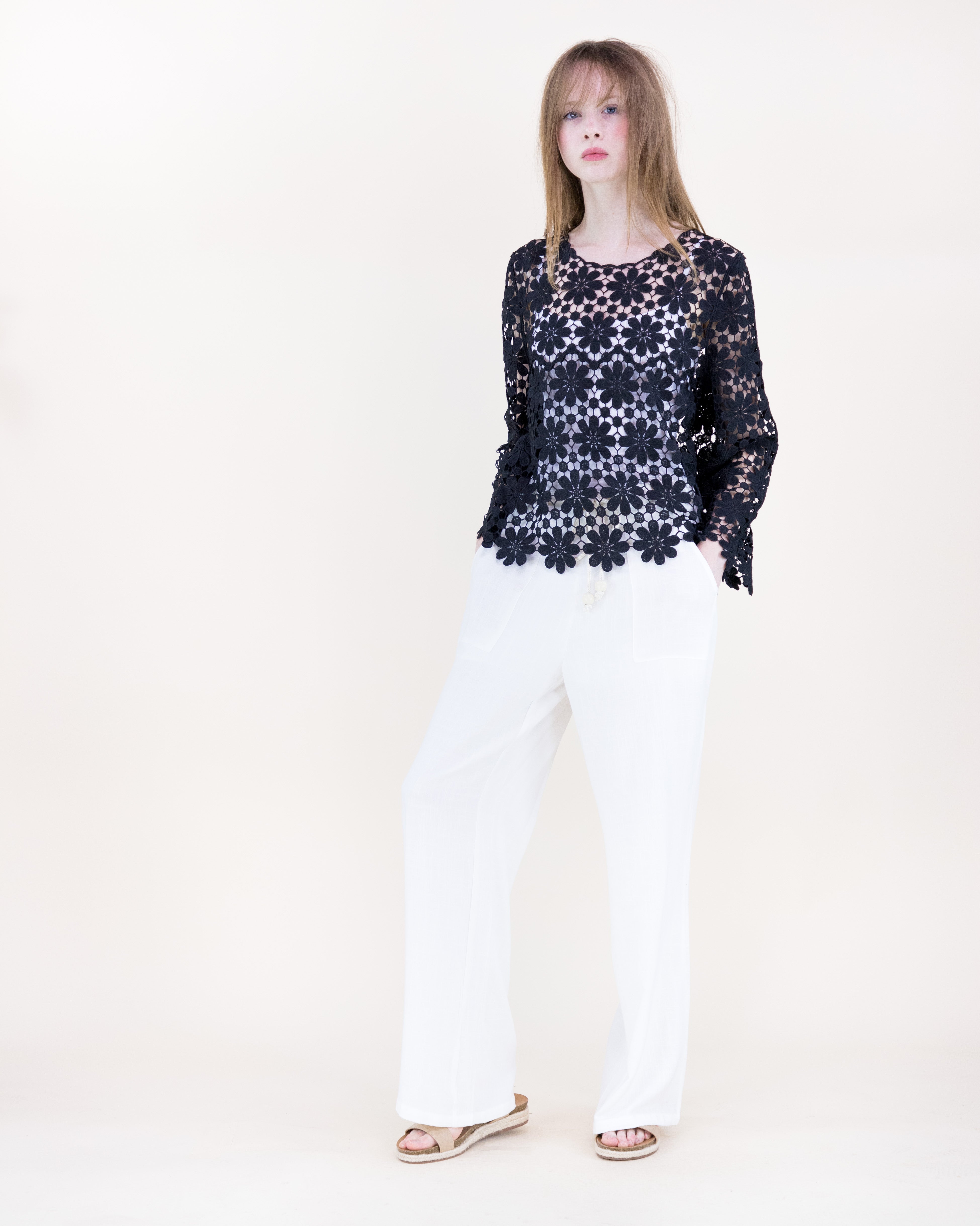 Meadow Bloom Long Sleeve Lace Top - BLACK (OS) (Pack of 6)