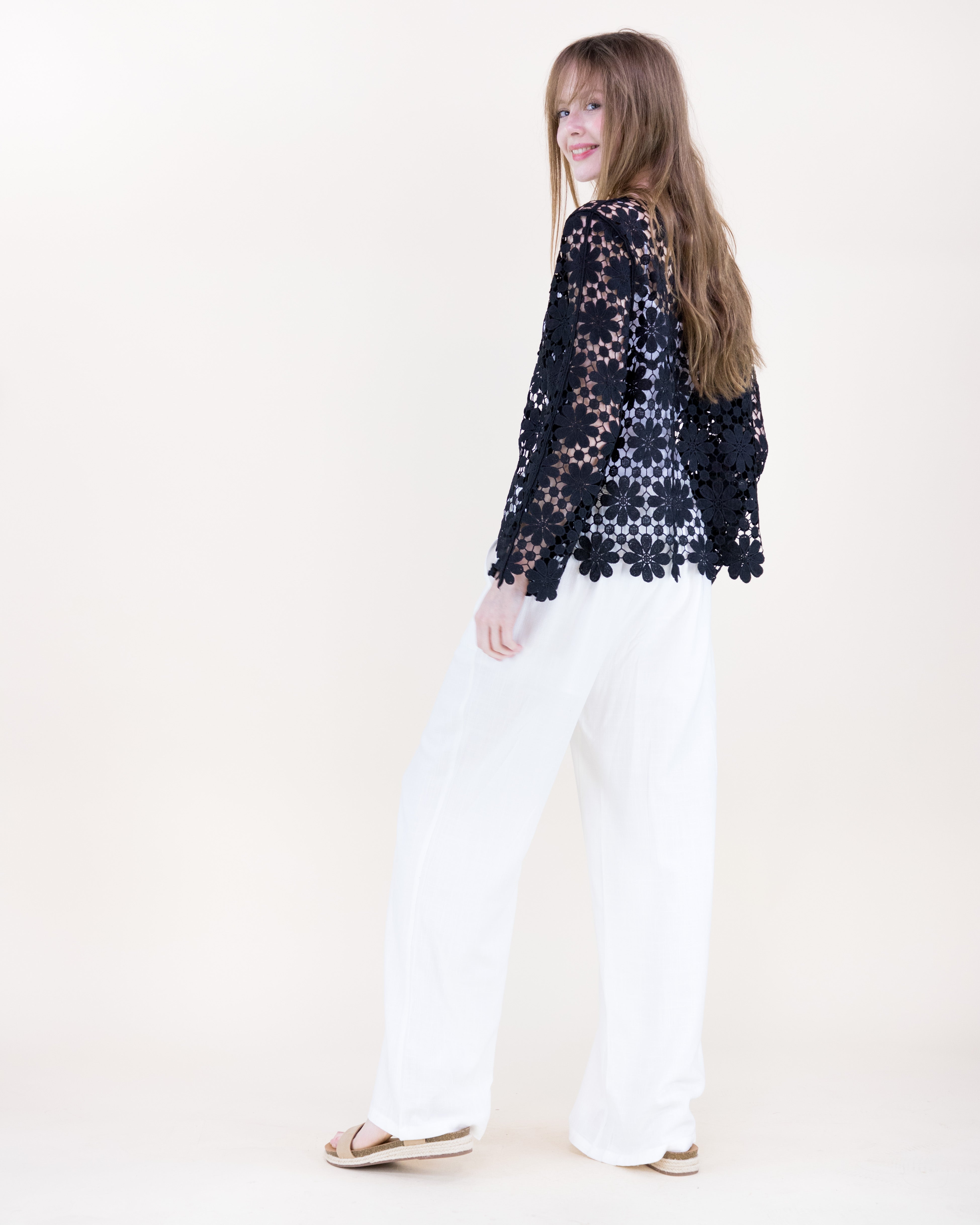 Meadow Bloom Long Sleeve Lace Top - BLACK (OS) (Pack of 6)