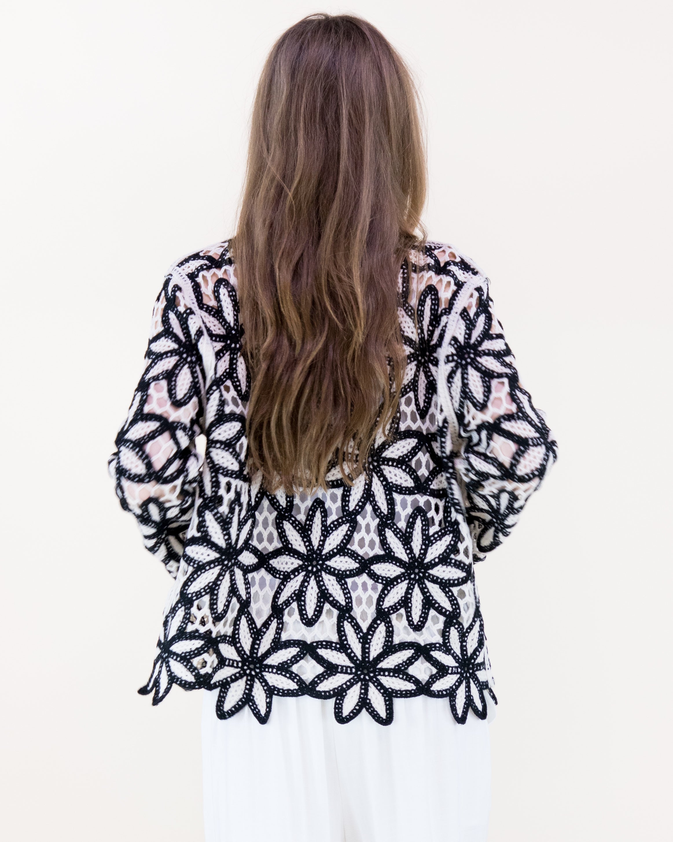 Guipure Flower Lace Long Sleeve Crochet Top - BLACK (S/M, L/XL) (Pack of 6)