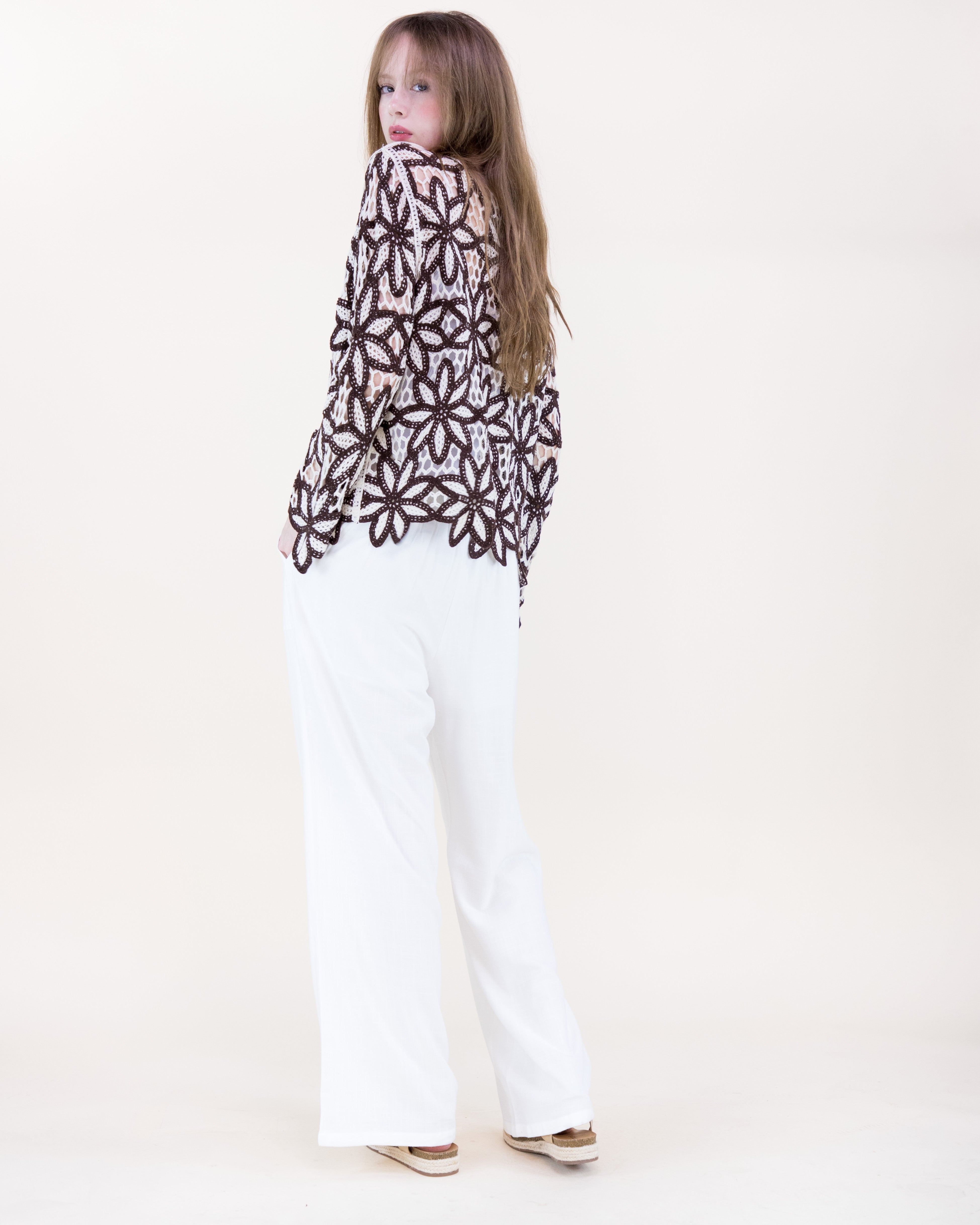 Guipure Flower Lace Long Sleeve Crochet Top - BLACK (S/M, L/XL) (Pack of 6)