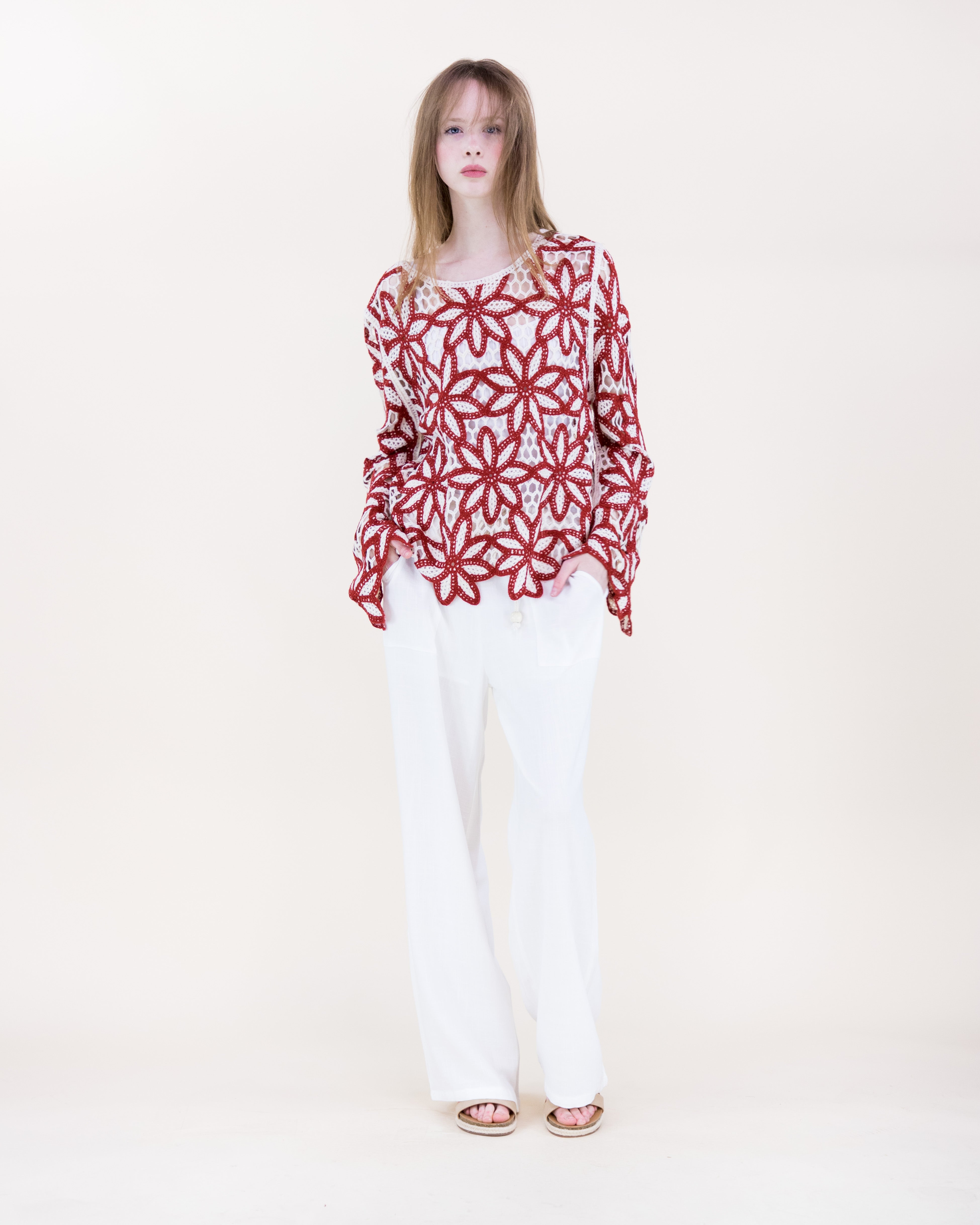 Guipure Flower Lace Long Sleeve Crochet Top - BLACK (S/M, L/XL) (Pack of 6)