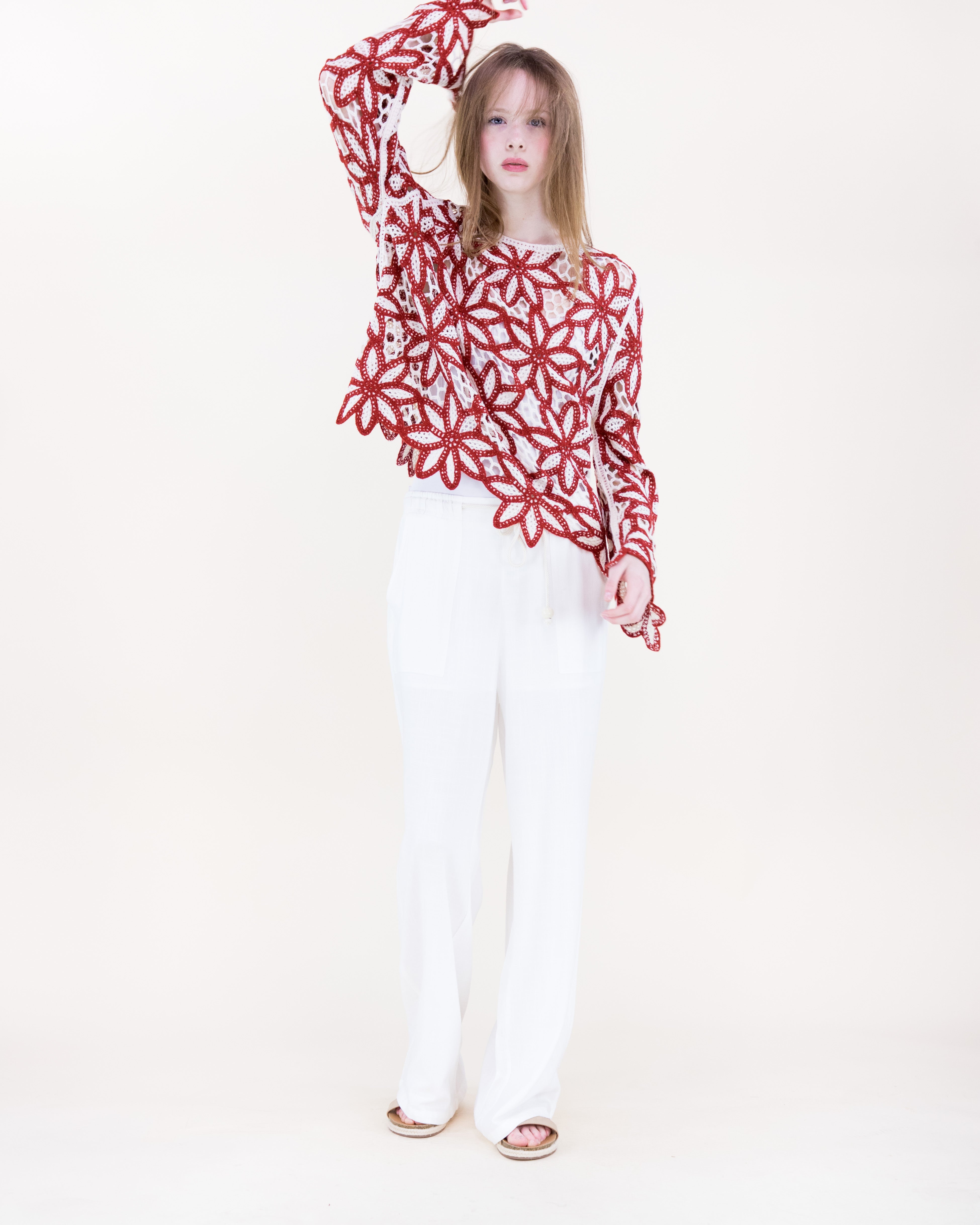 Guipure Flower Lace Long Sleeve Crochet Top - BLACK (S/M, L/XL) (Pack of 6)