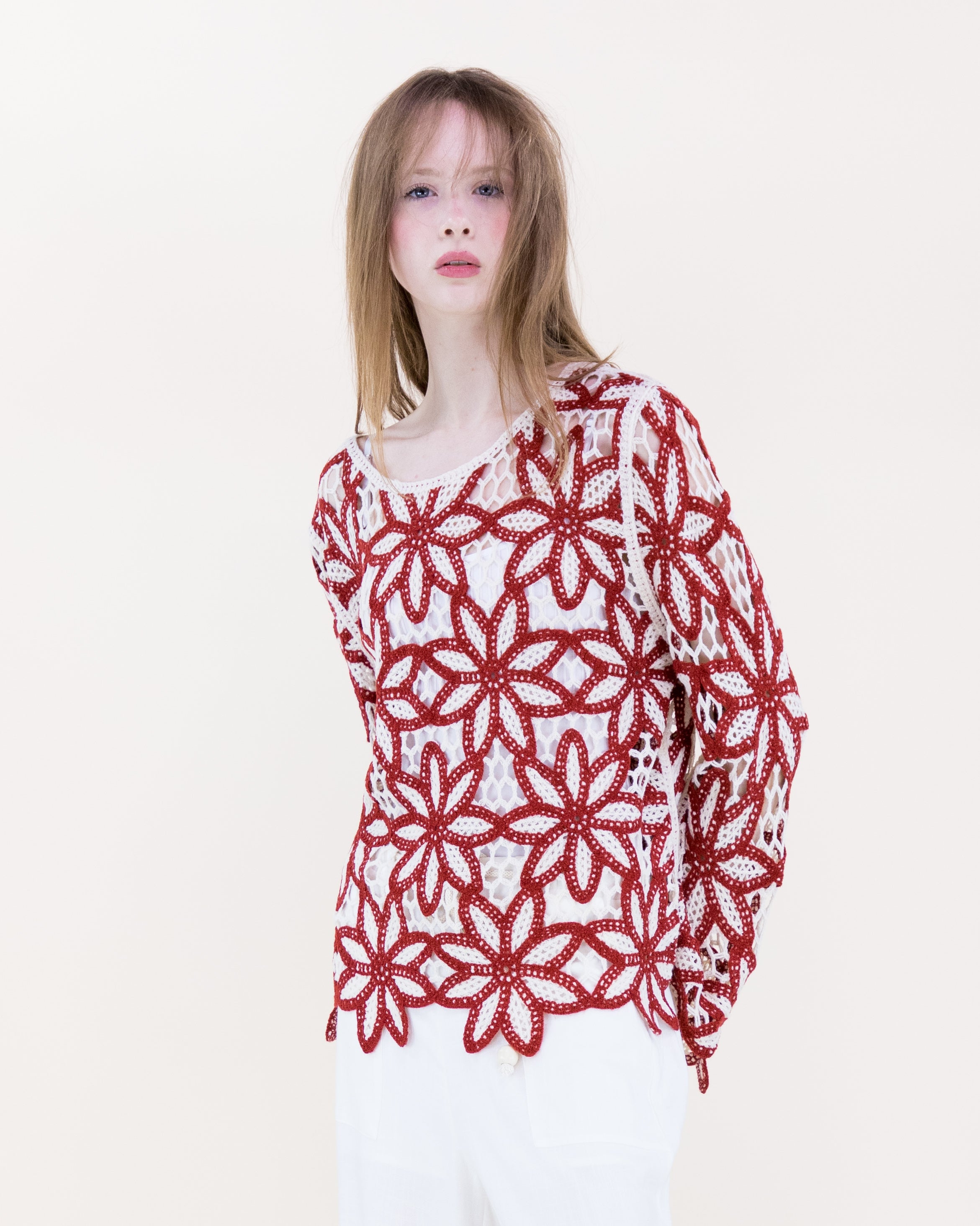 Guipure Flower Lace Long Sleeve Crochet Top - BLACK (S/M, L/XL) (Pack of 6)