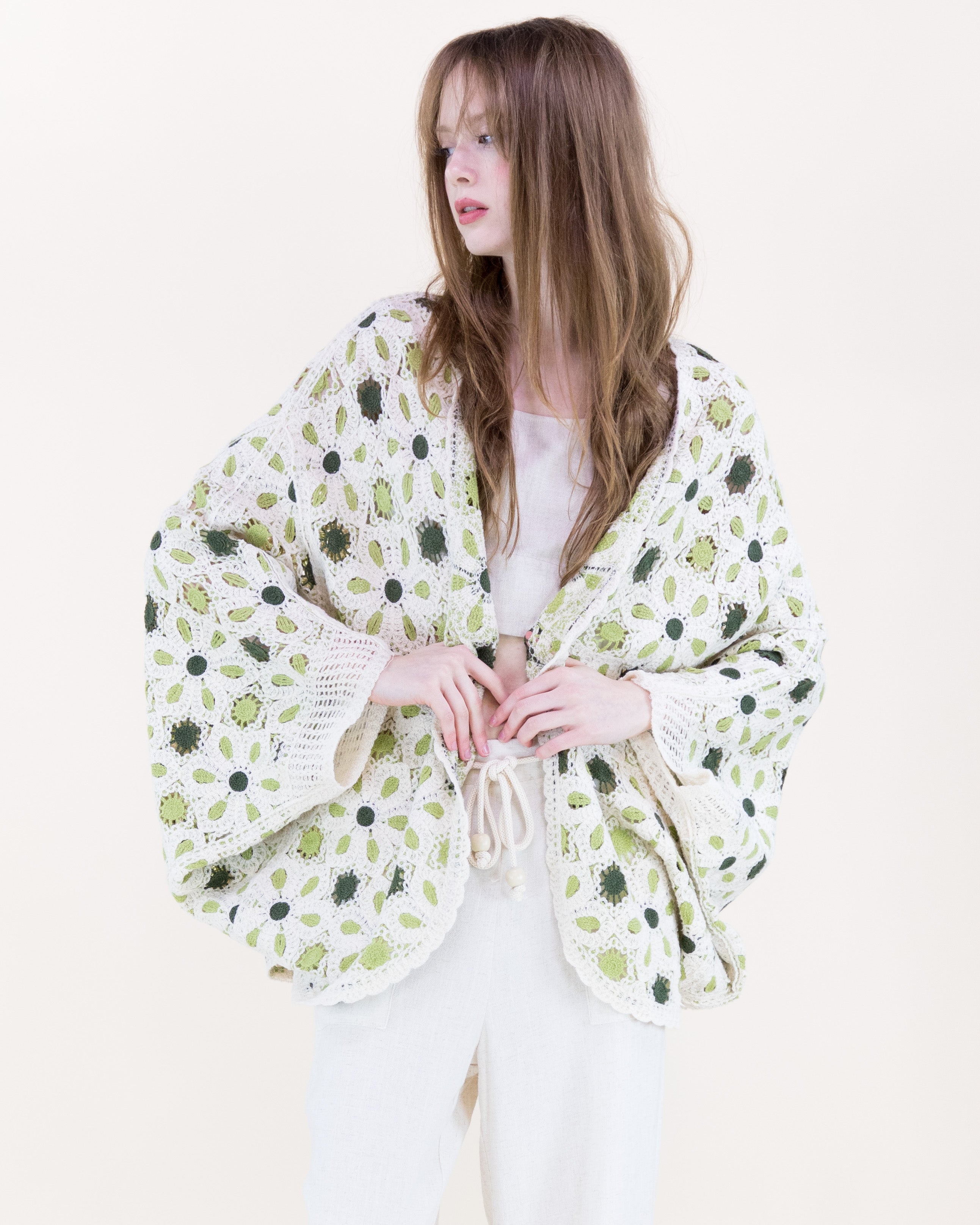 Floral Loom Crochet Lace Bat Wing Cardigan - MOCHA (OS) (Pack of 6)