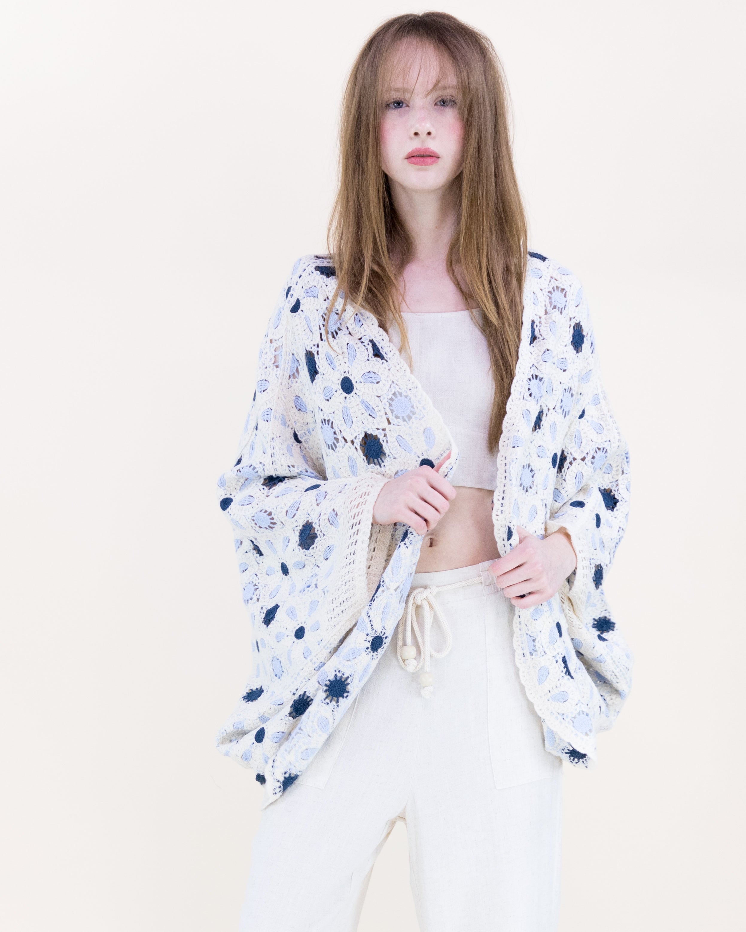 Floral Loom Crochet Lace Bat Wing Cardigan - MOCHA (OS) (Pack of 6)