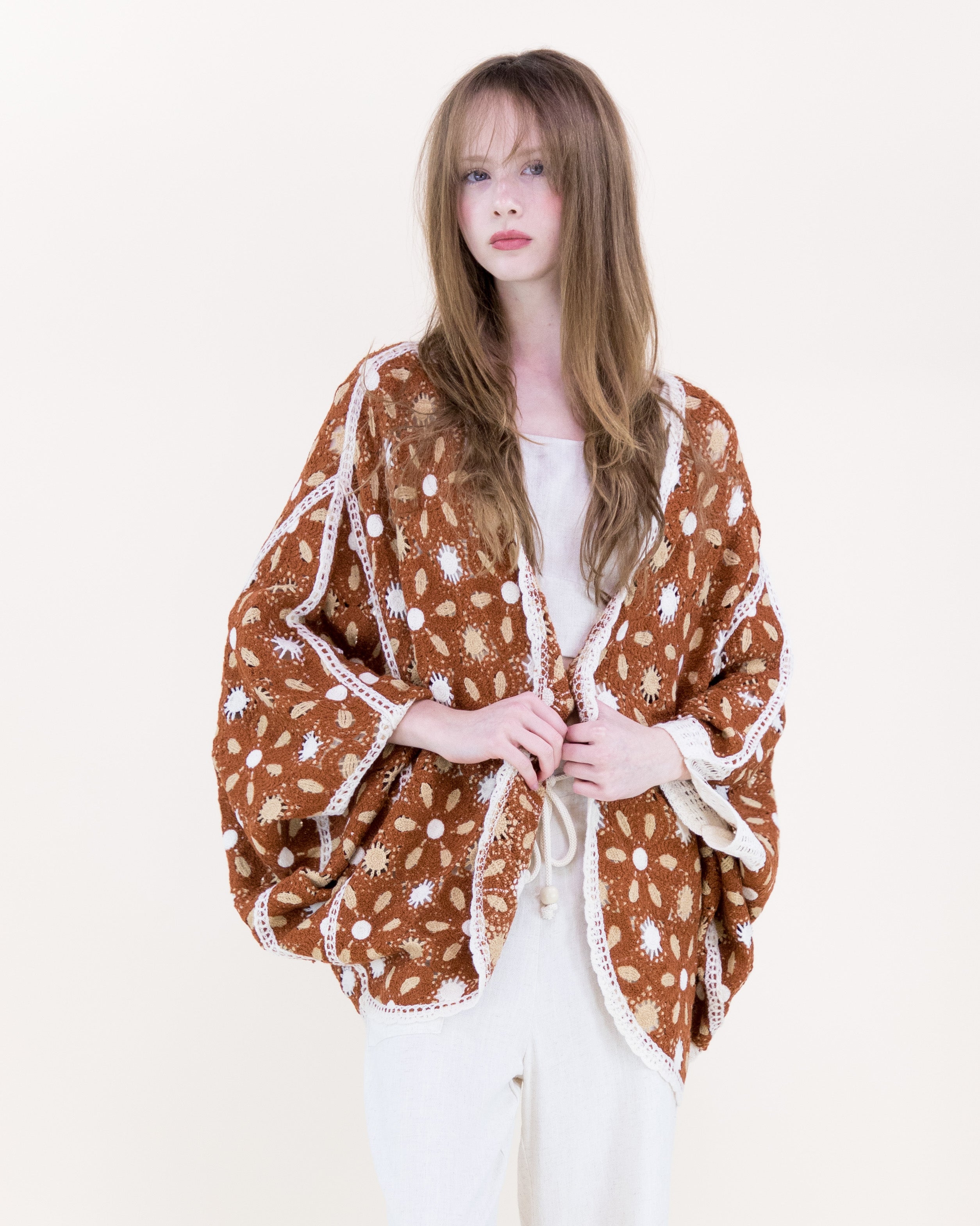 Floral Loom Crochet Lace Bat Wing Cardigan - MOCHA (OS) (Pack of 6)