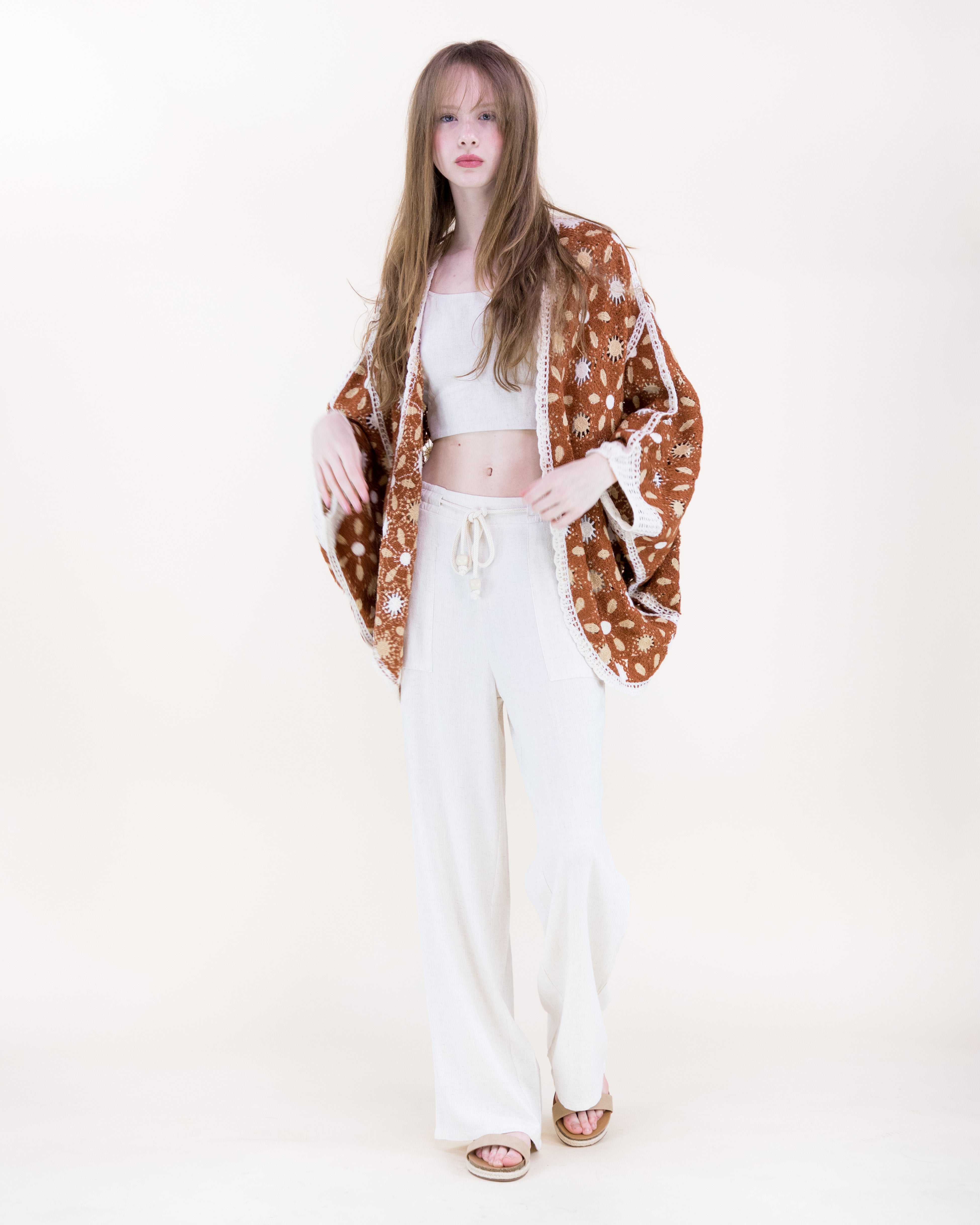 Floral Loom Crochet Lace Bat Wing Cardigan - MOCHA (OS) (Pack of 6)