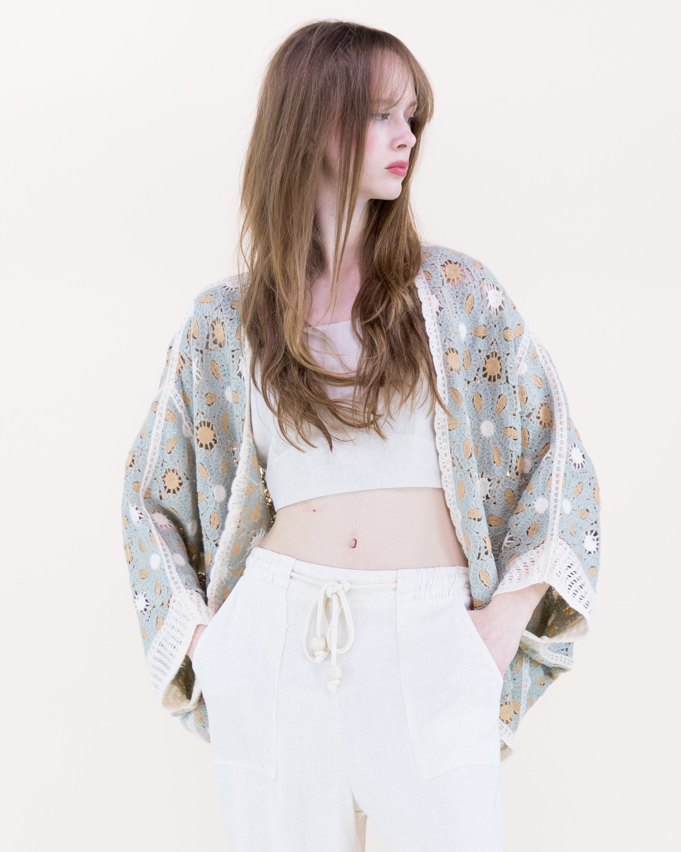 Floral Loom Crochet Lace Bat Wing Cardigan - MOCHA (OS) (Pack of 6)