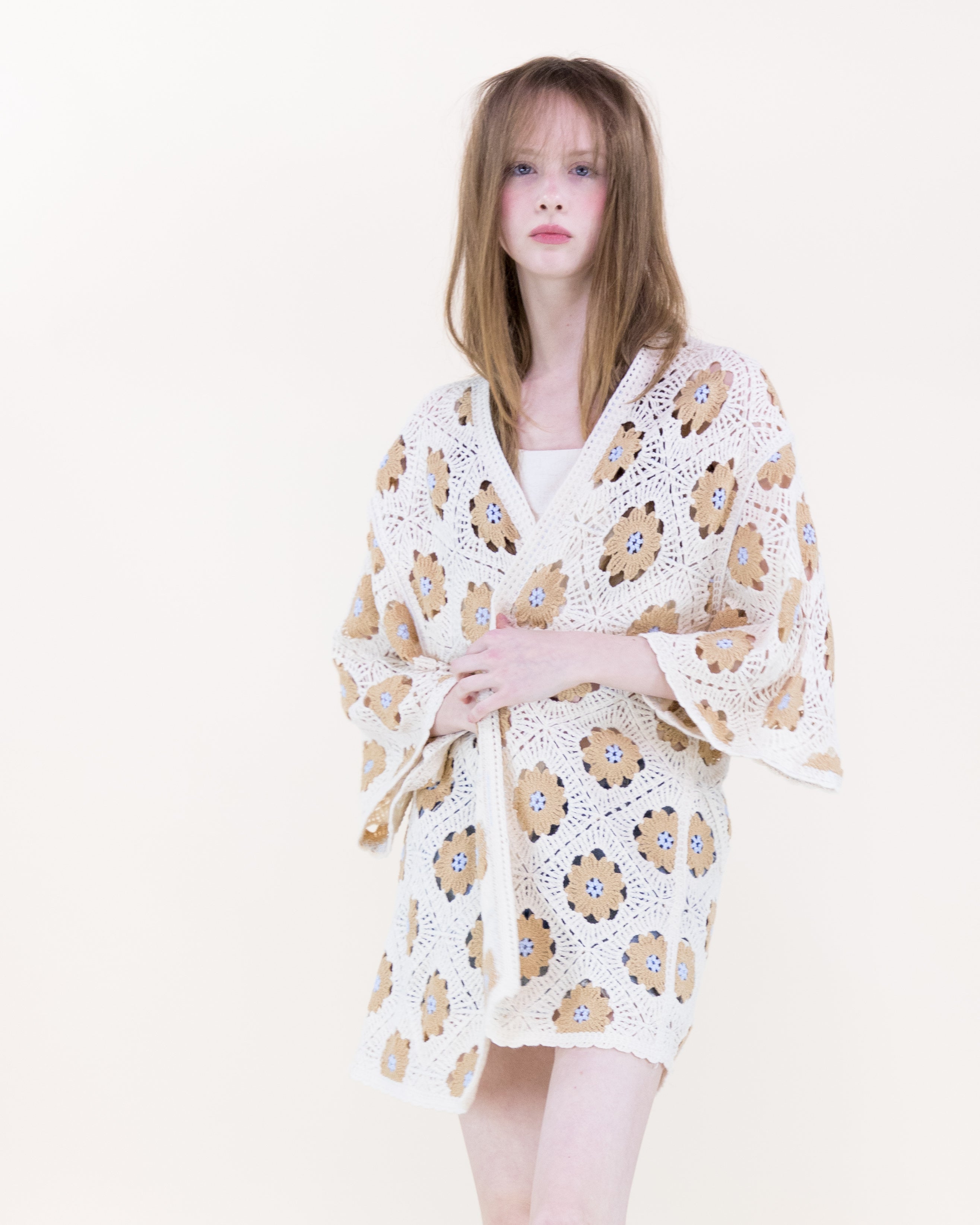 Petunia Half Sleeve Short Crochet Kimono Cardigan - CAMEL (OS) (Pack of 6)