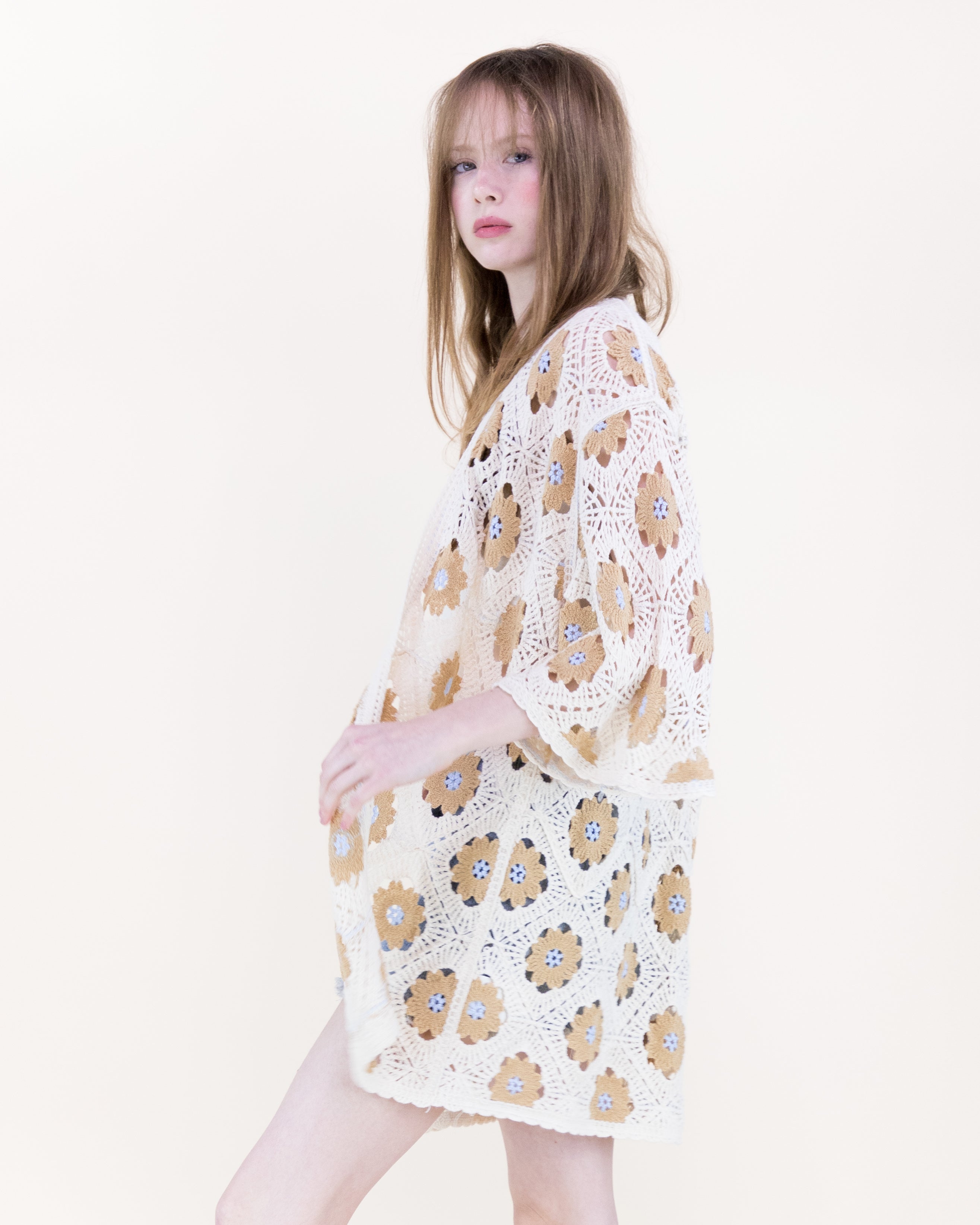 Petunia Half Sleeve Short Crochet Kimono Cardigan - CAMEL (OS) (Pack of 6)