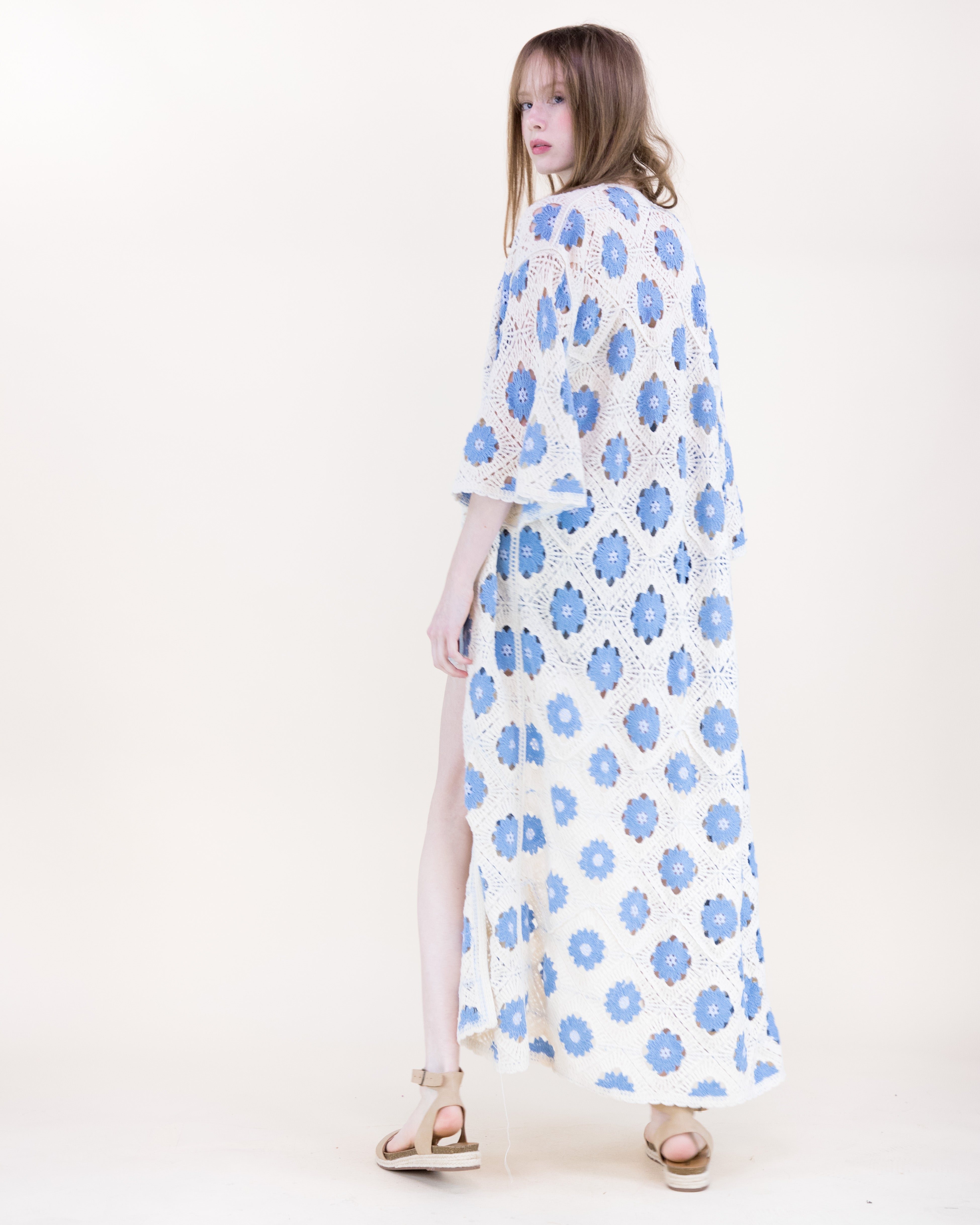 Petunia Half Sleeve Maxi Crochet Kimono Cardigan - BROWN (OS) (Pack of 6)