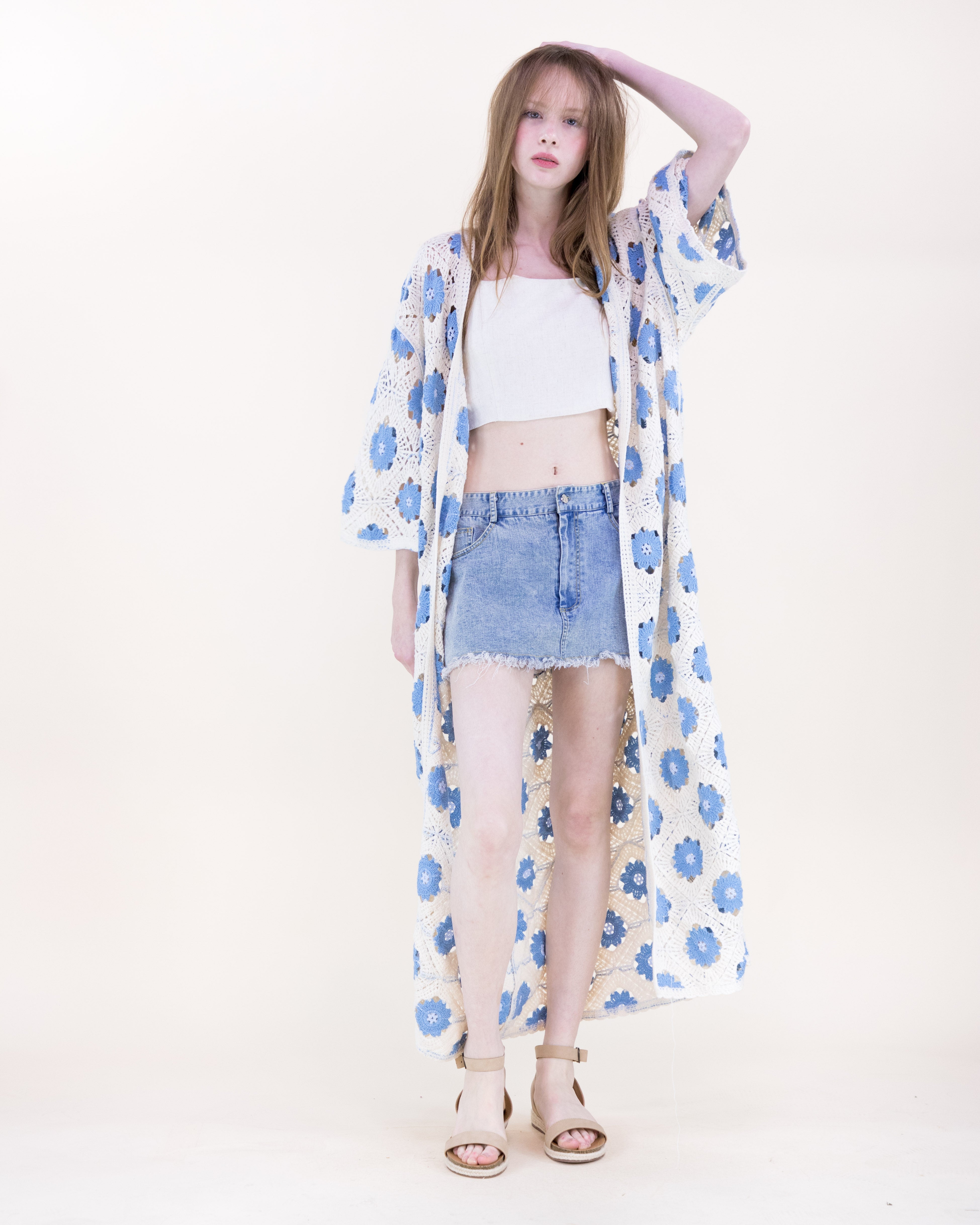 Petunia Half Sleeve Maxi Crochet Kimono Cardigan - BROWN (OS) (Pack of 6)