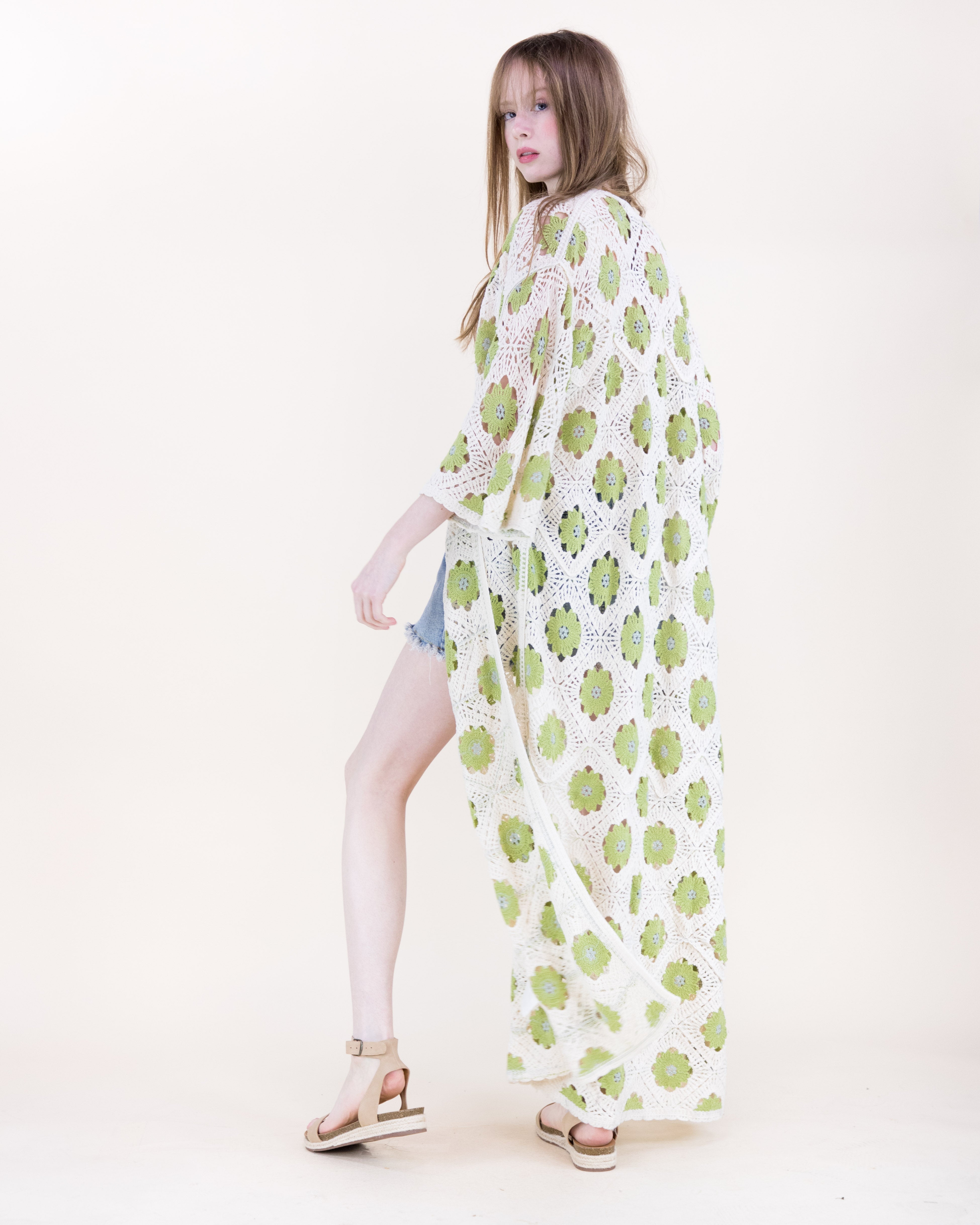 Petunia Half Sleeve Maxi Crochet Kimono Cardigan - BROWN (OS) (Pack of 6)