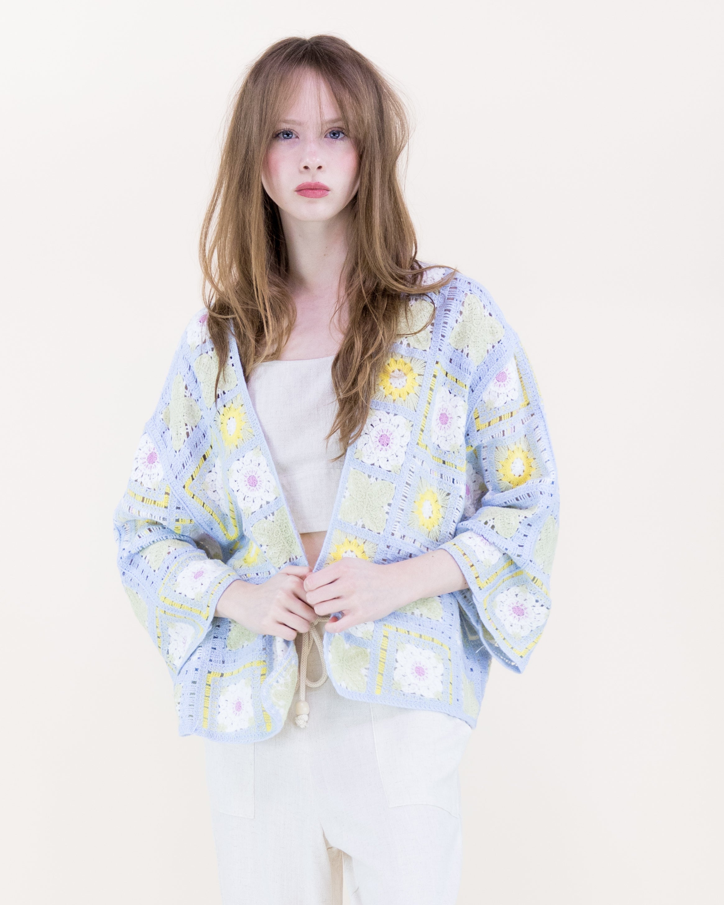 Sunny Floral Granny Square Crochet Long Sleeve Cardigan - PINK (OS) (Pack of 6)