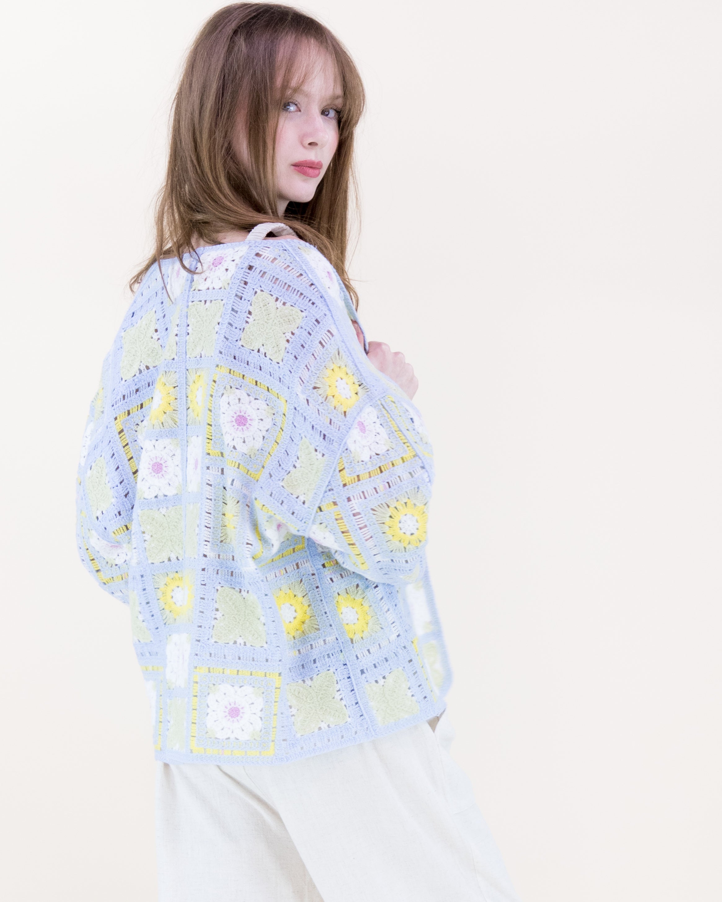 Sunny Floral Granny Square Crochet Long Sleeve Cardigan - PINK (OS) (Pack of 6)