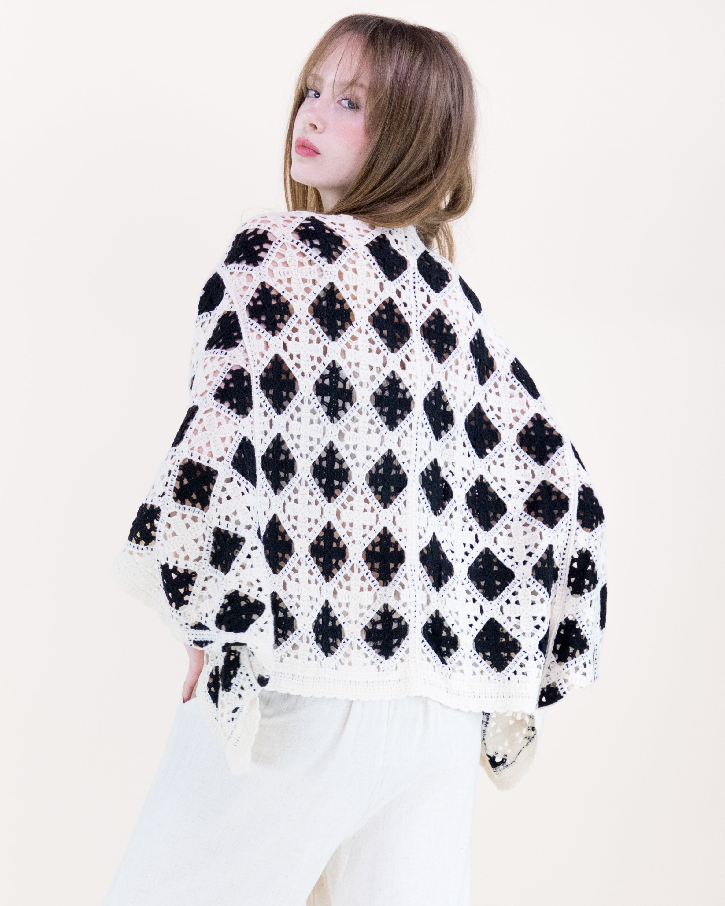 Airy Diamond Open Stitch Crochet Cardigan - BLACK (OS) (Pack of 6)