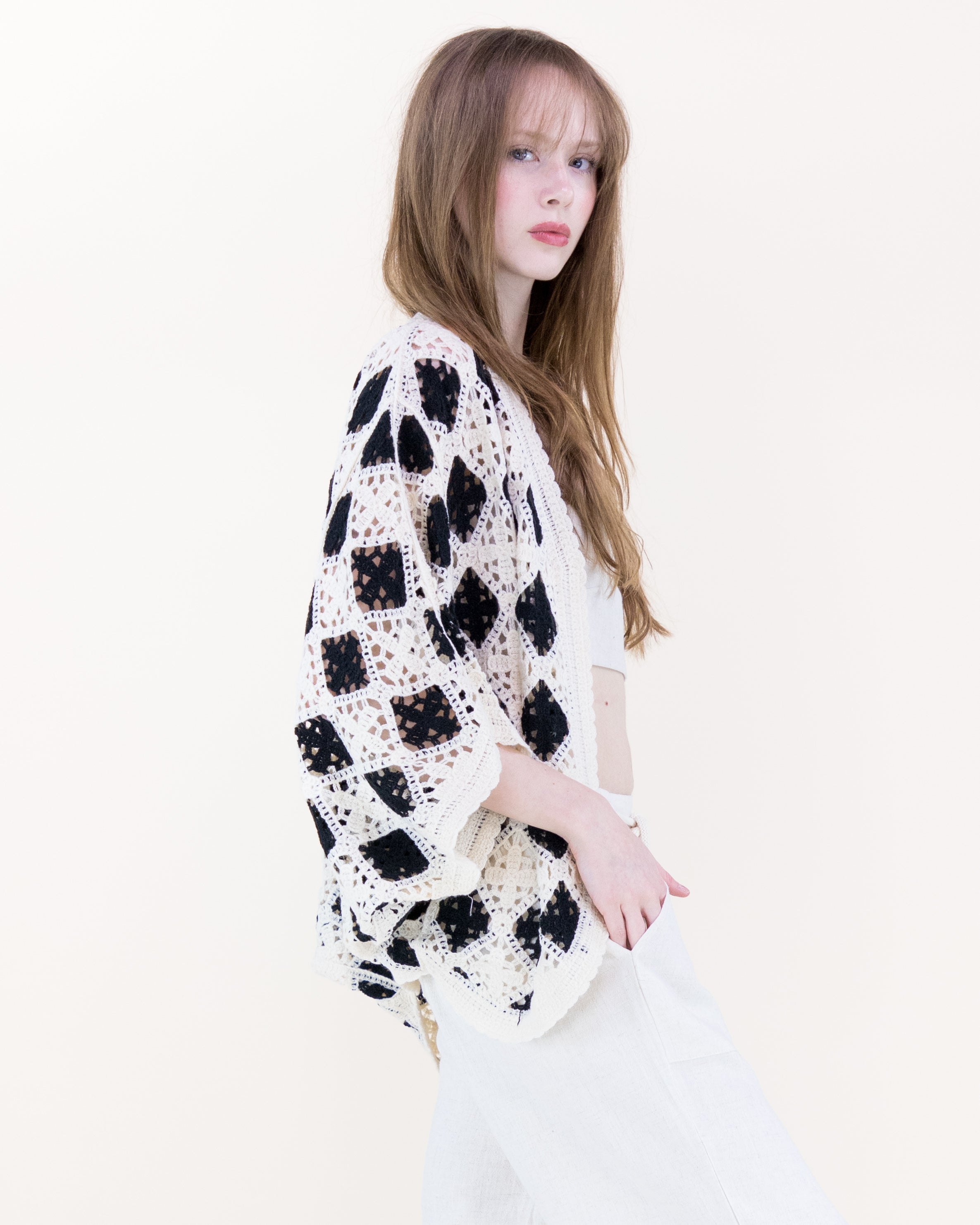 Airy Diamond Open Stitch Crochet Cardigan - BLACK (OS) (Pack of 6)